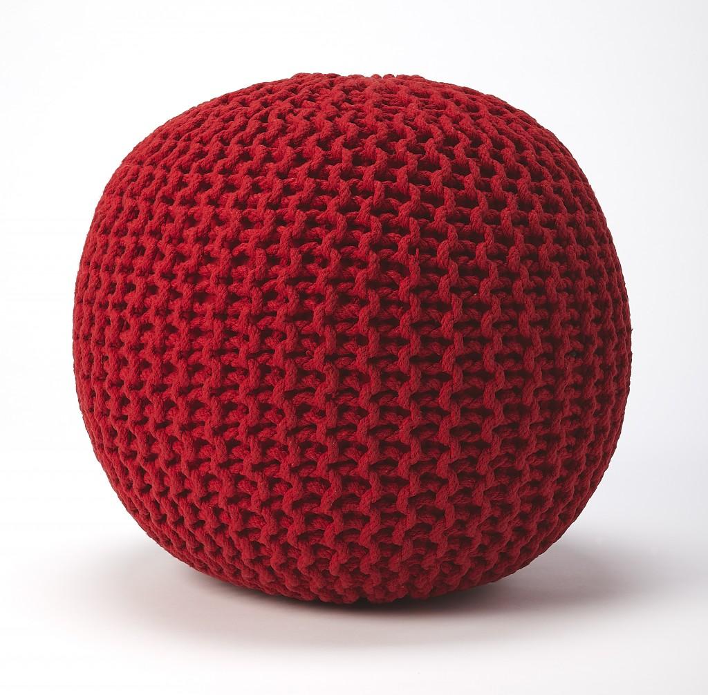 Cool Red Woven Pouf Ottoman