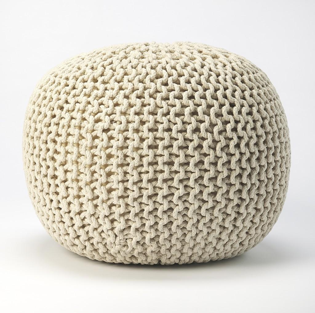 Cool Cream Woven Pouf Ottoman