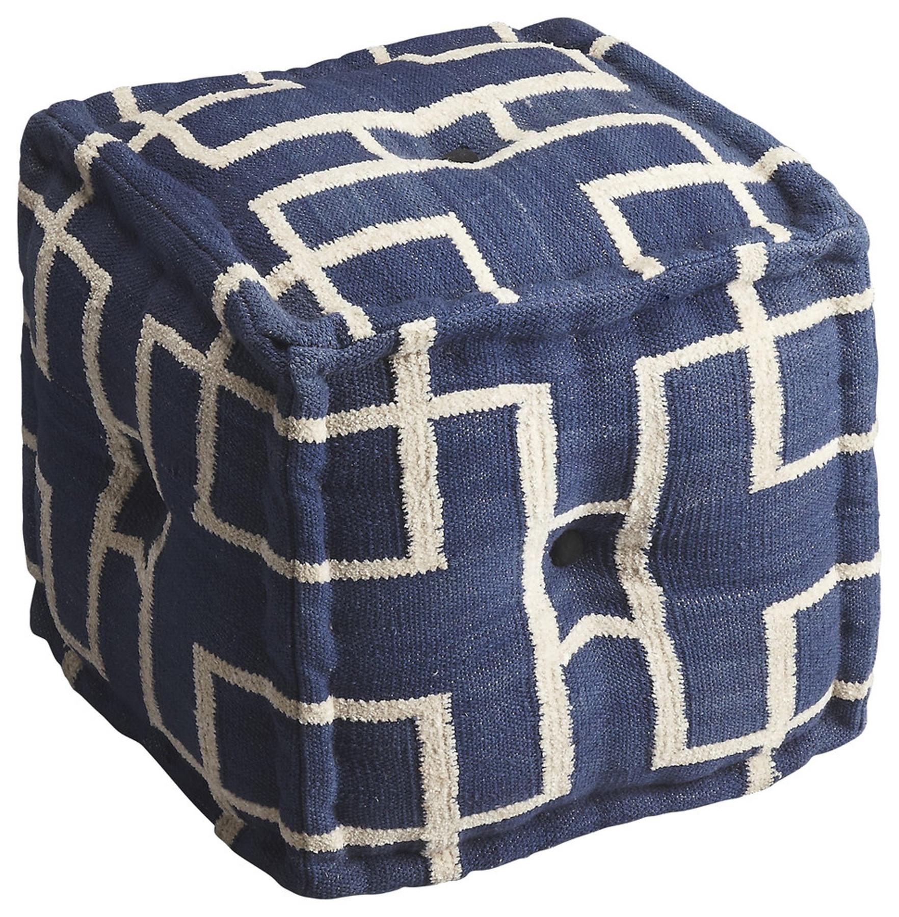 Blue Square Cotton Pouf Ottoman