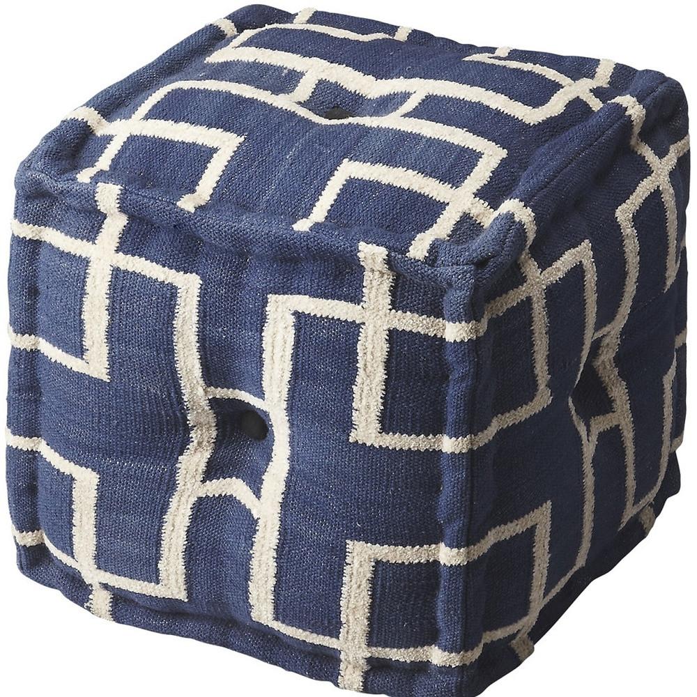 Blue Square Cotton Pouf Ottoman