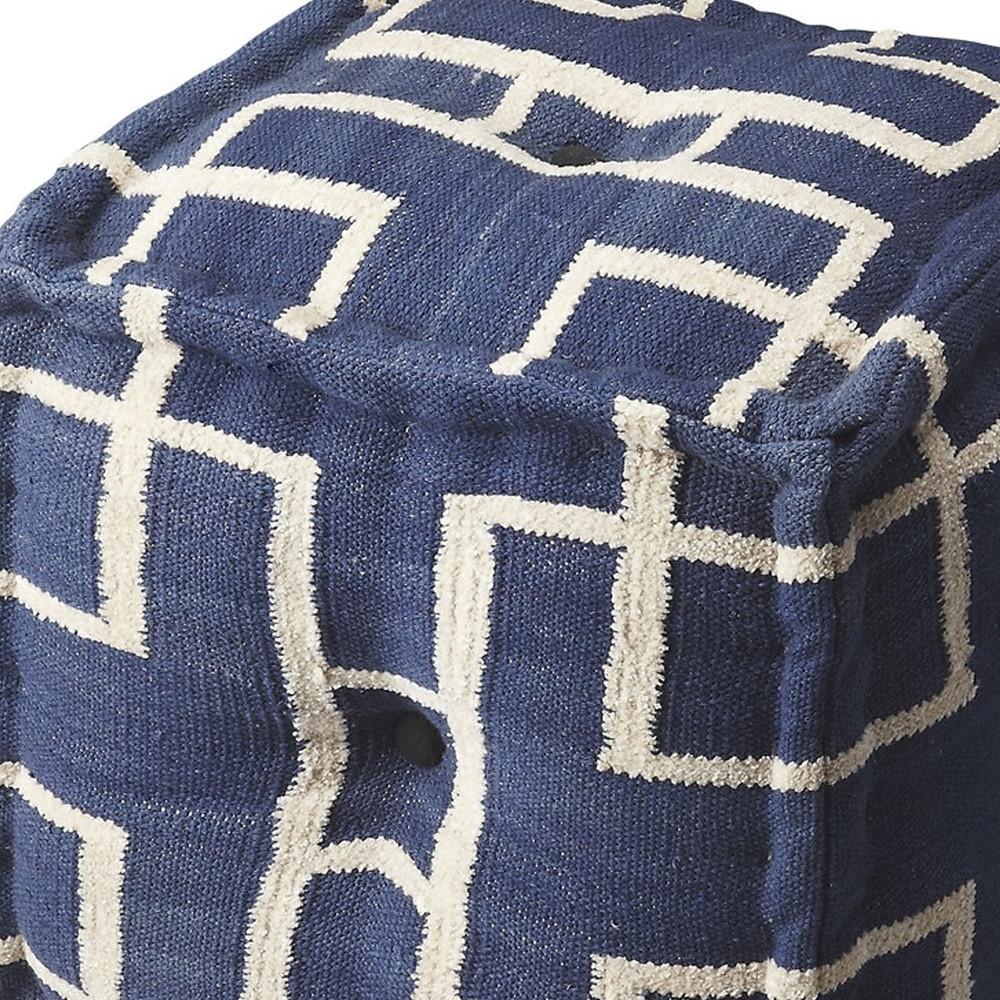 Blue Square Cotton Pouf Ottoman