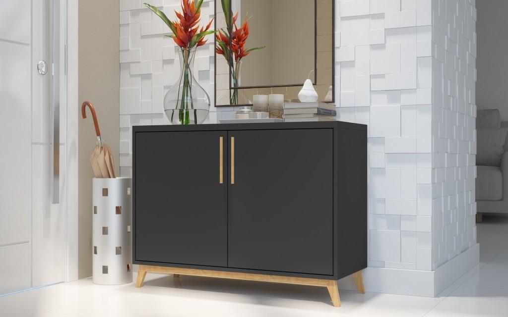 Modern Black and Natural Two Door Buffet