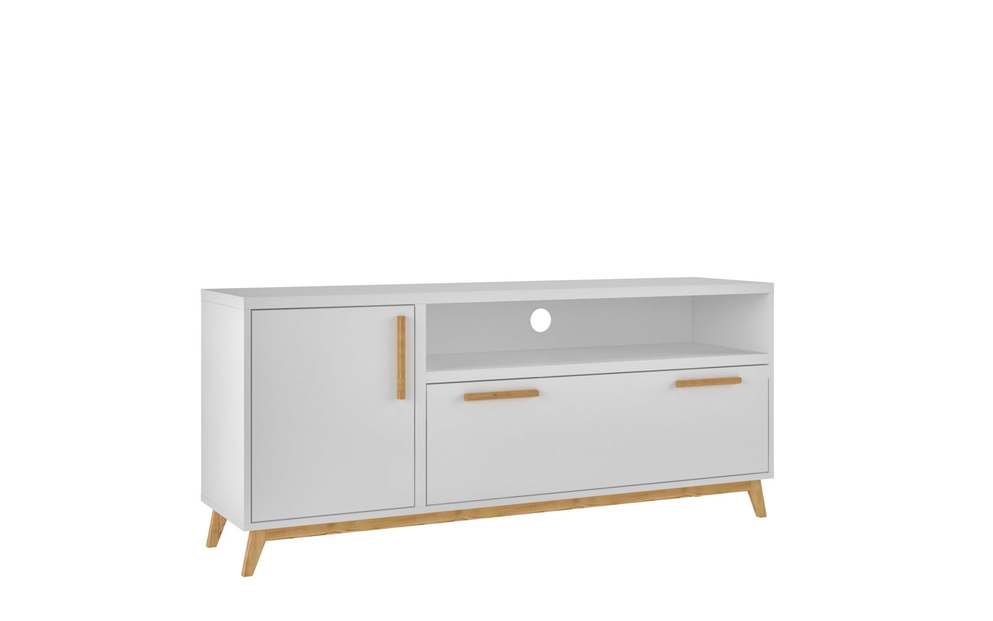 Modern White and Natural Long Door TV Stand