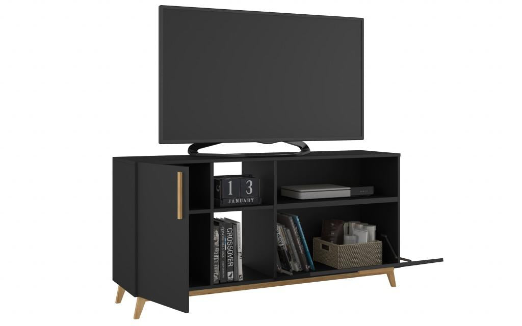 Modern Black and Natural Asymmetrical TV Stand