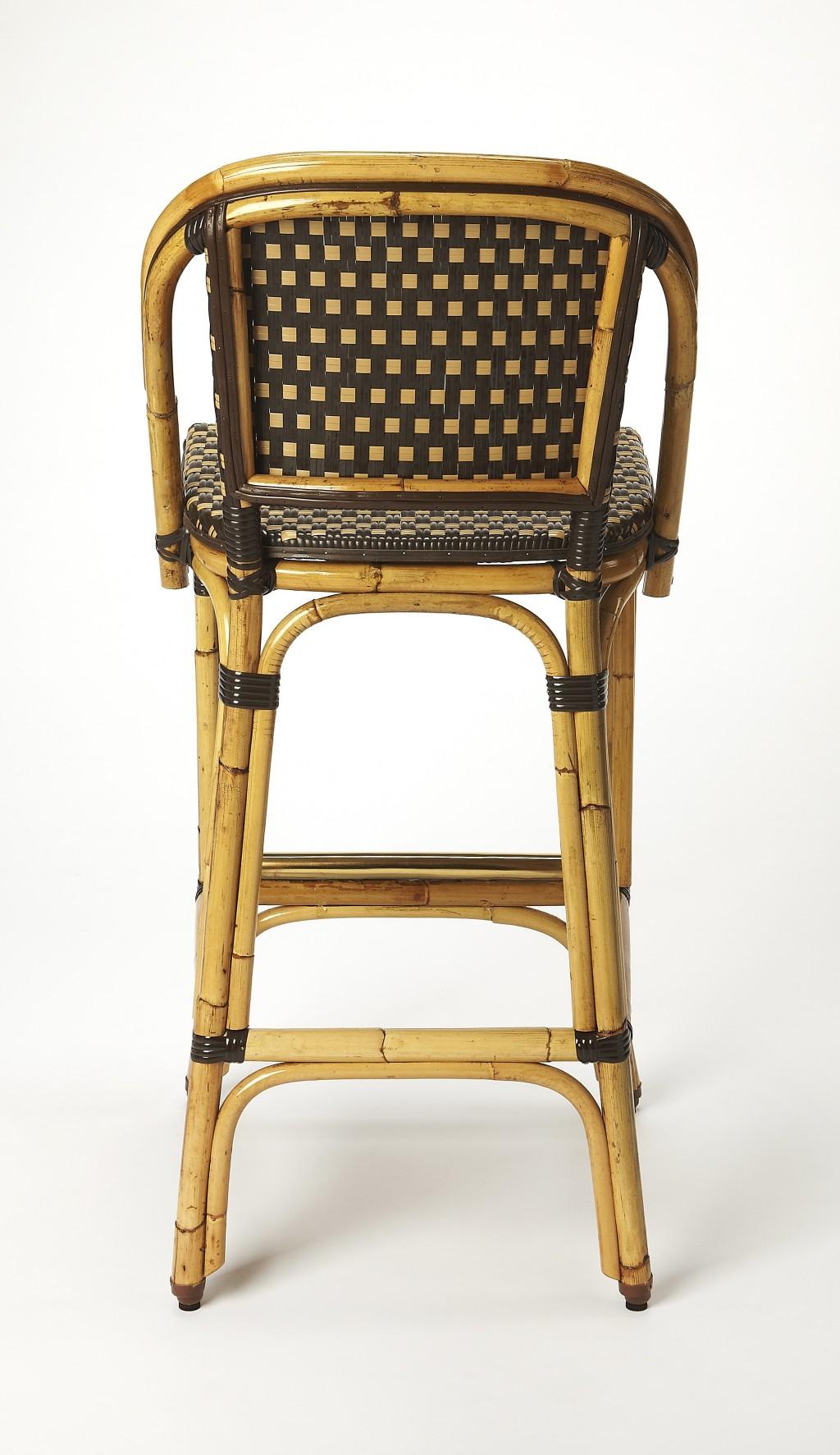 Brown and Beige Rattan Bar Stool