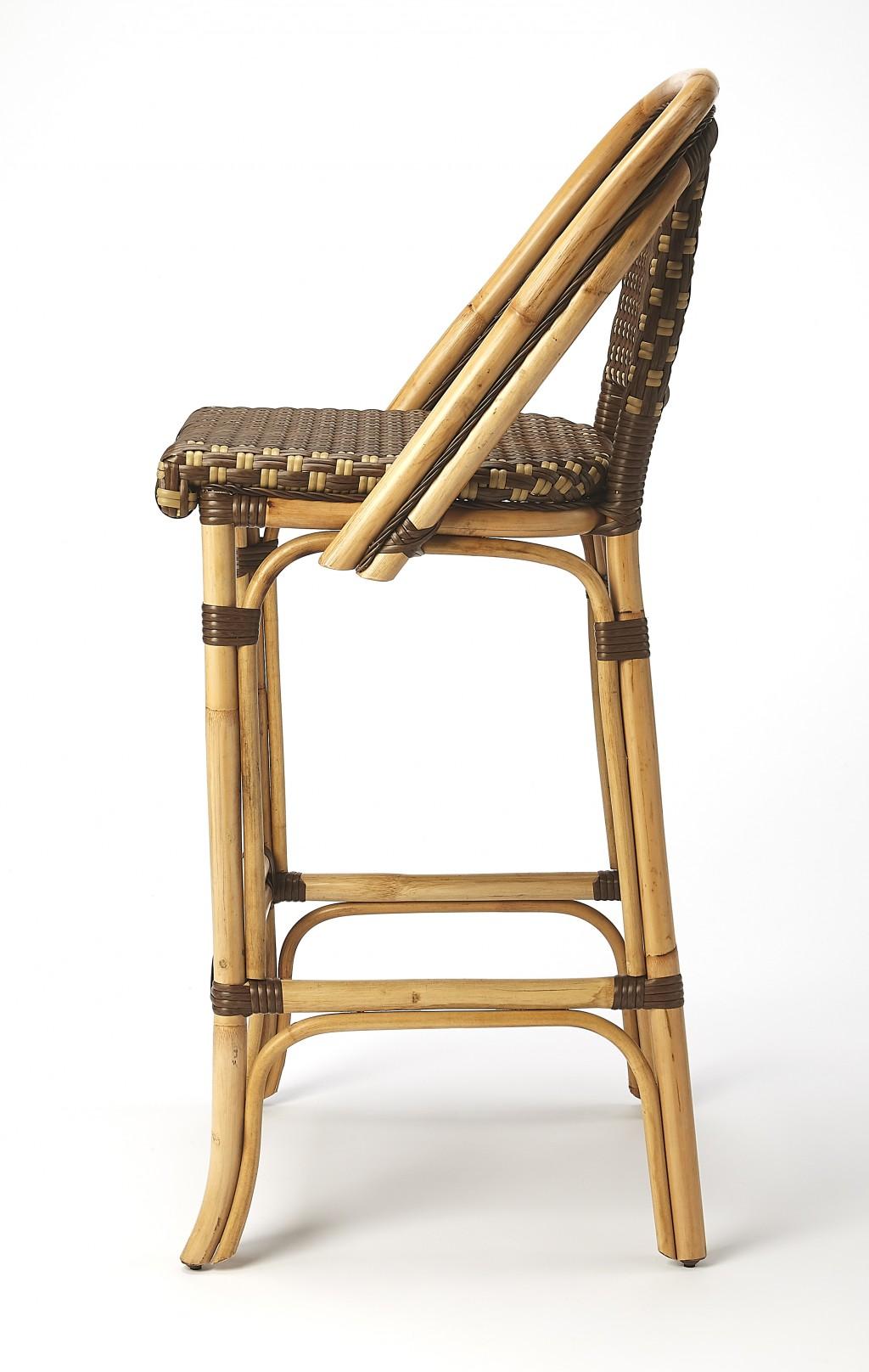 Brown and Beige Rattan Bar Stool