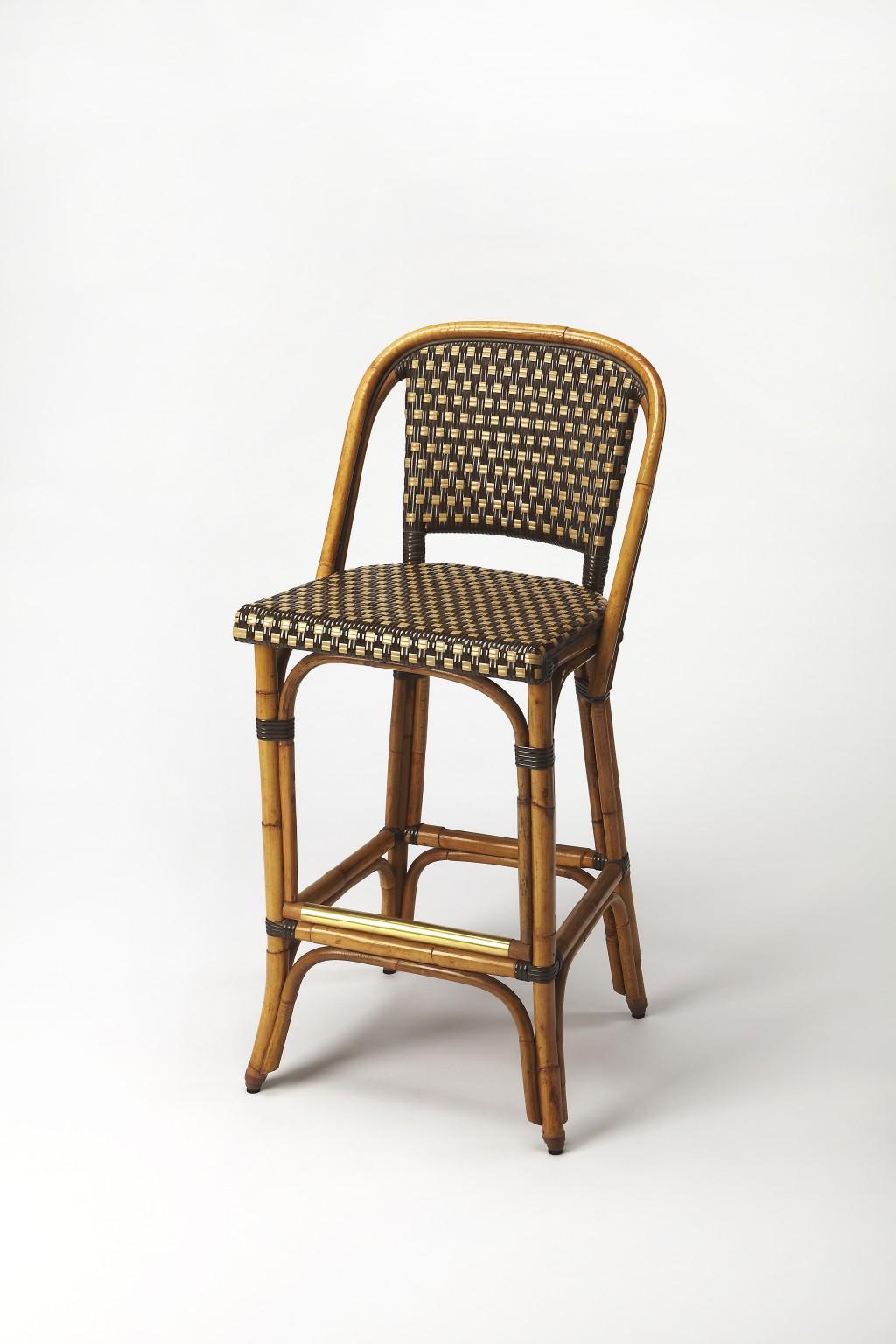 Brown and Beige Rattan Bar Stool