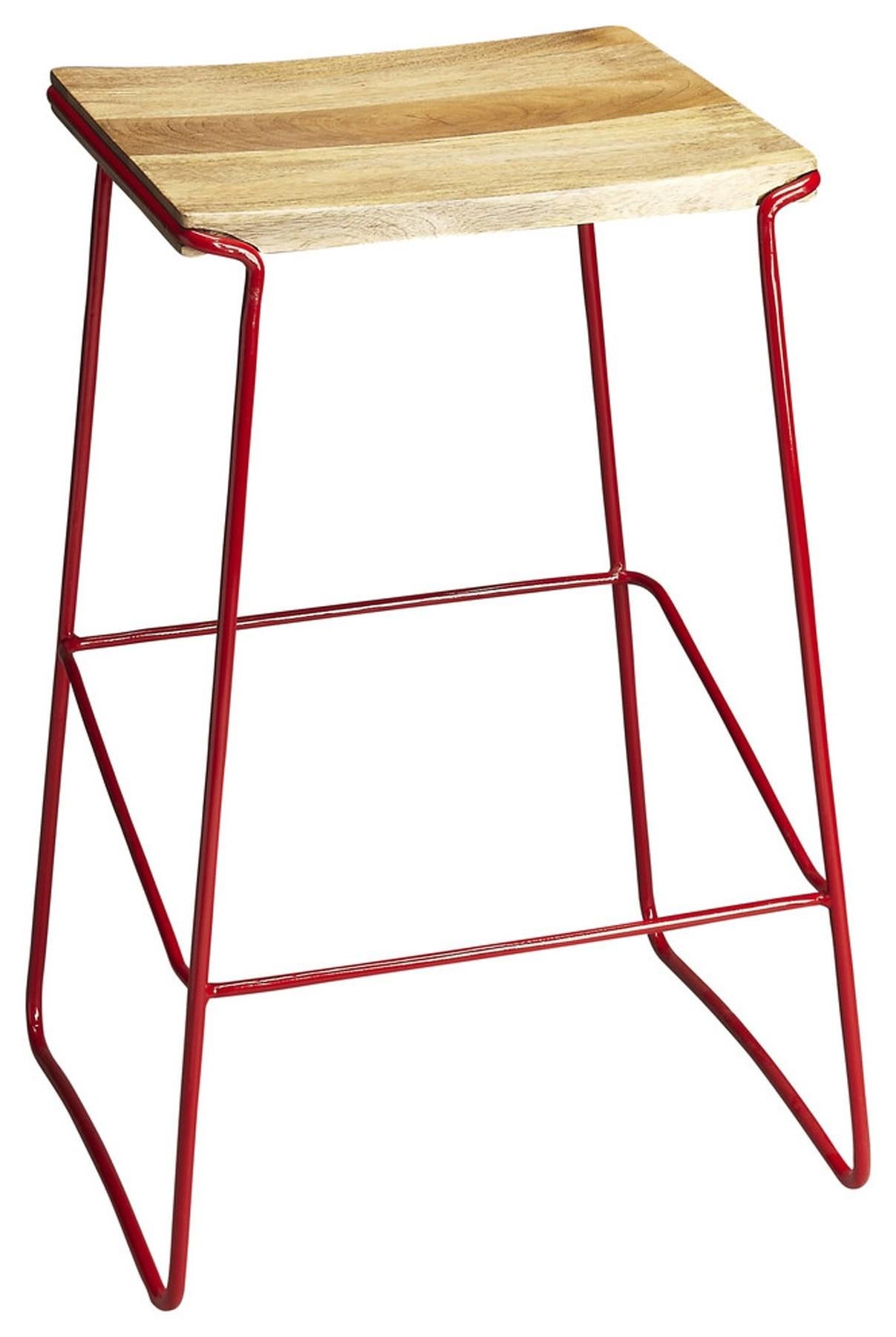 Wood and Red Metal Bar Stool