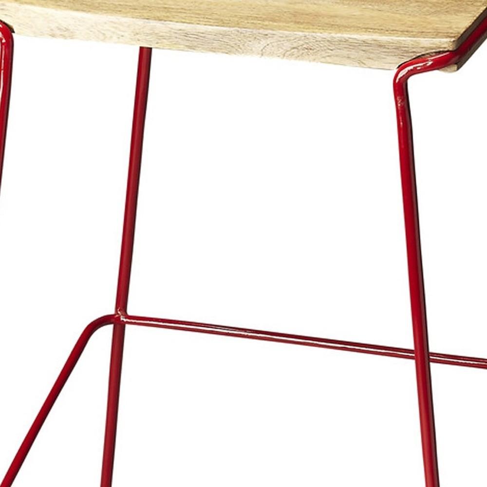 Wood and Red Metal Bar Stool