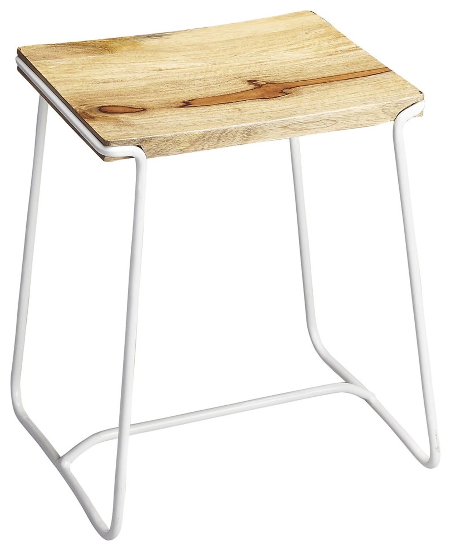 Sleek Wood and White Metal Counter Stool