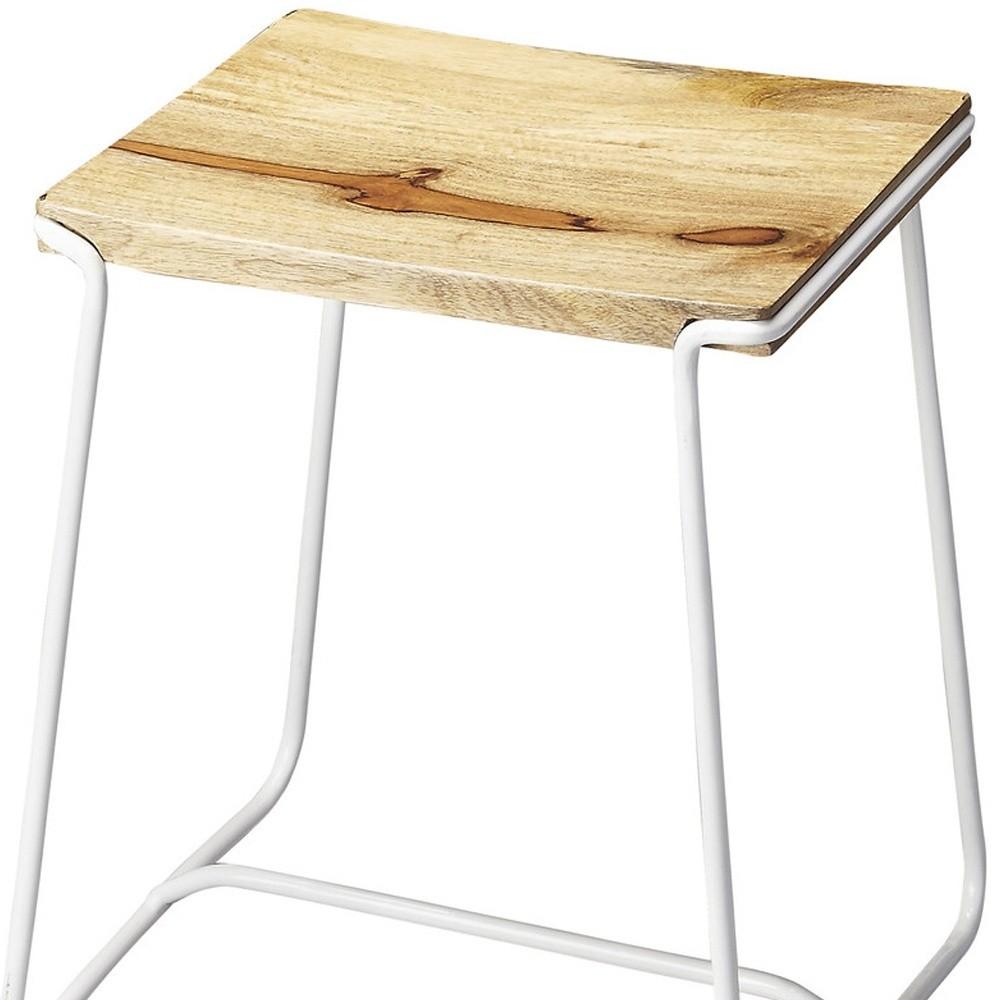 Sleek Wood and White Metal Counter Stool