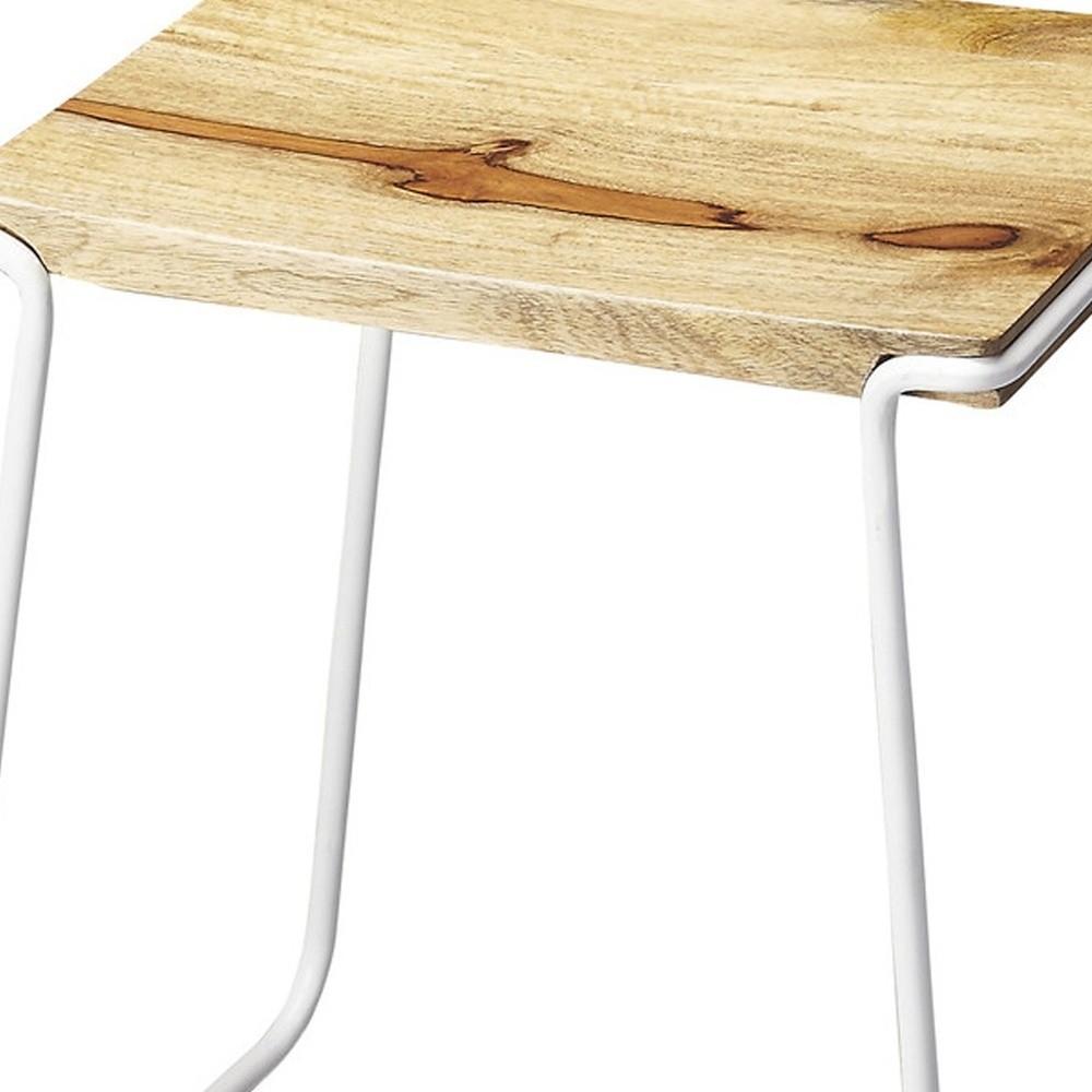 Sleek Wood and White Metal Counter Stool