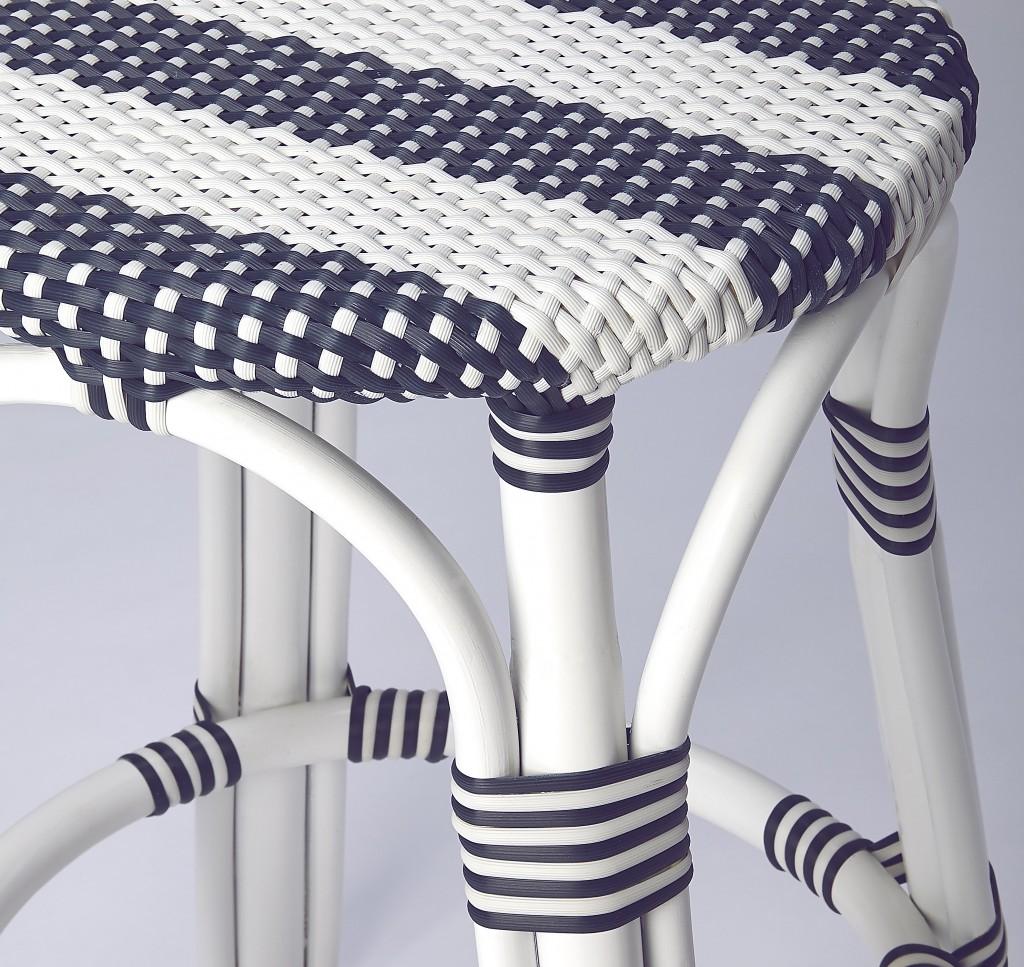 Classic White and Navy Blue Rattan Counter Stool