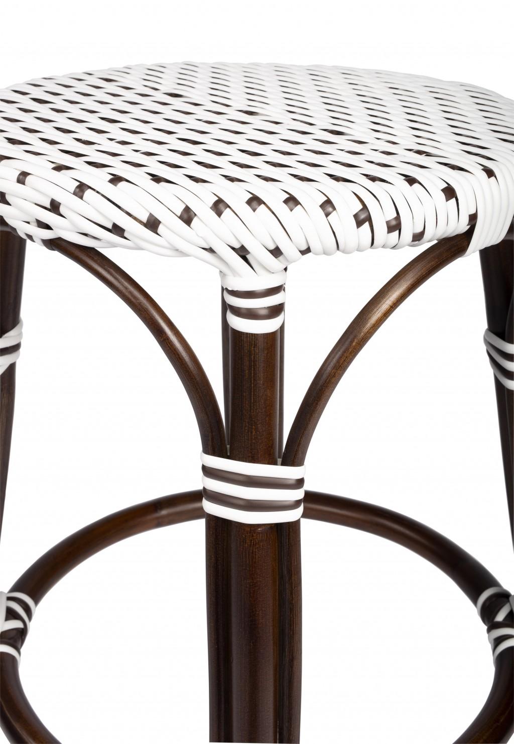 Brown and White Rattan Counter Stool