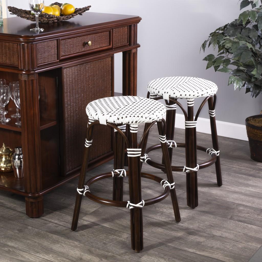 Brown and White Rattan Counter Stool