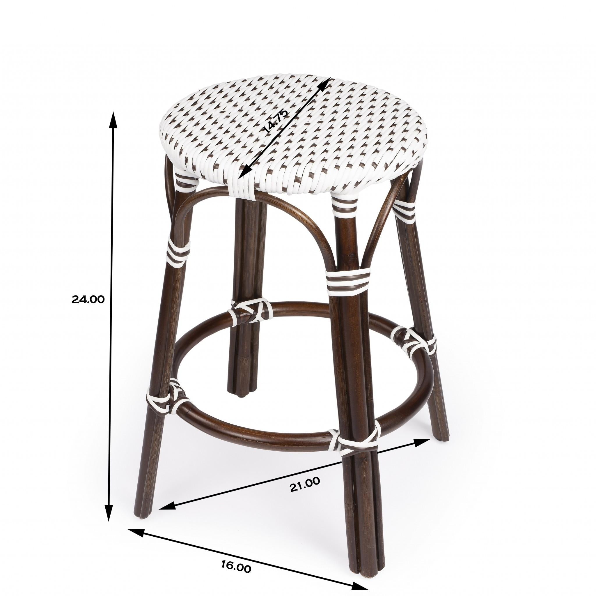 Brown and White Rattan Counter Stool