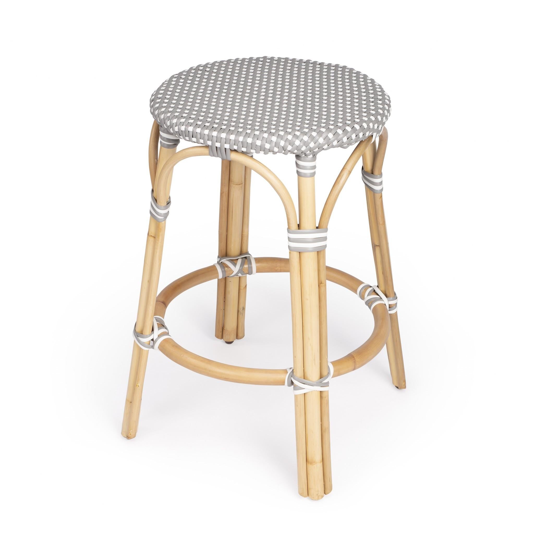 Grey and White Rattan Counter Stool