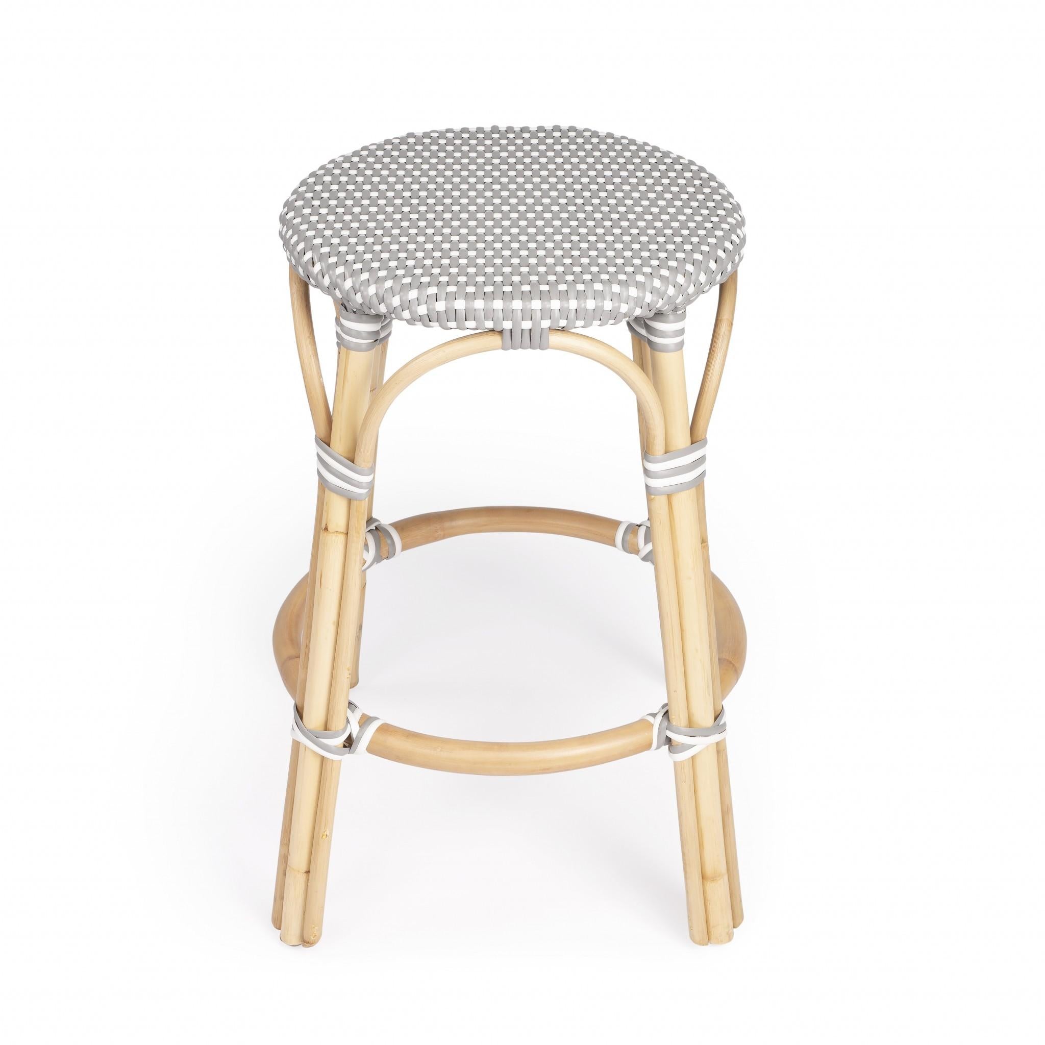 Grey and White Rattan Counter Stool