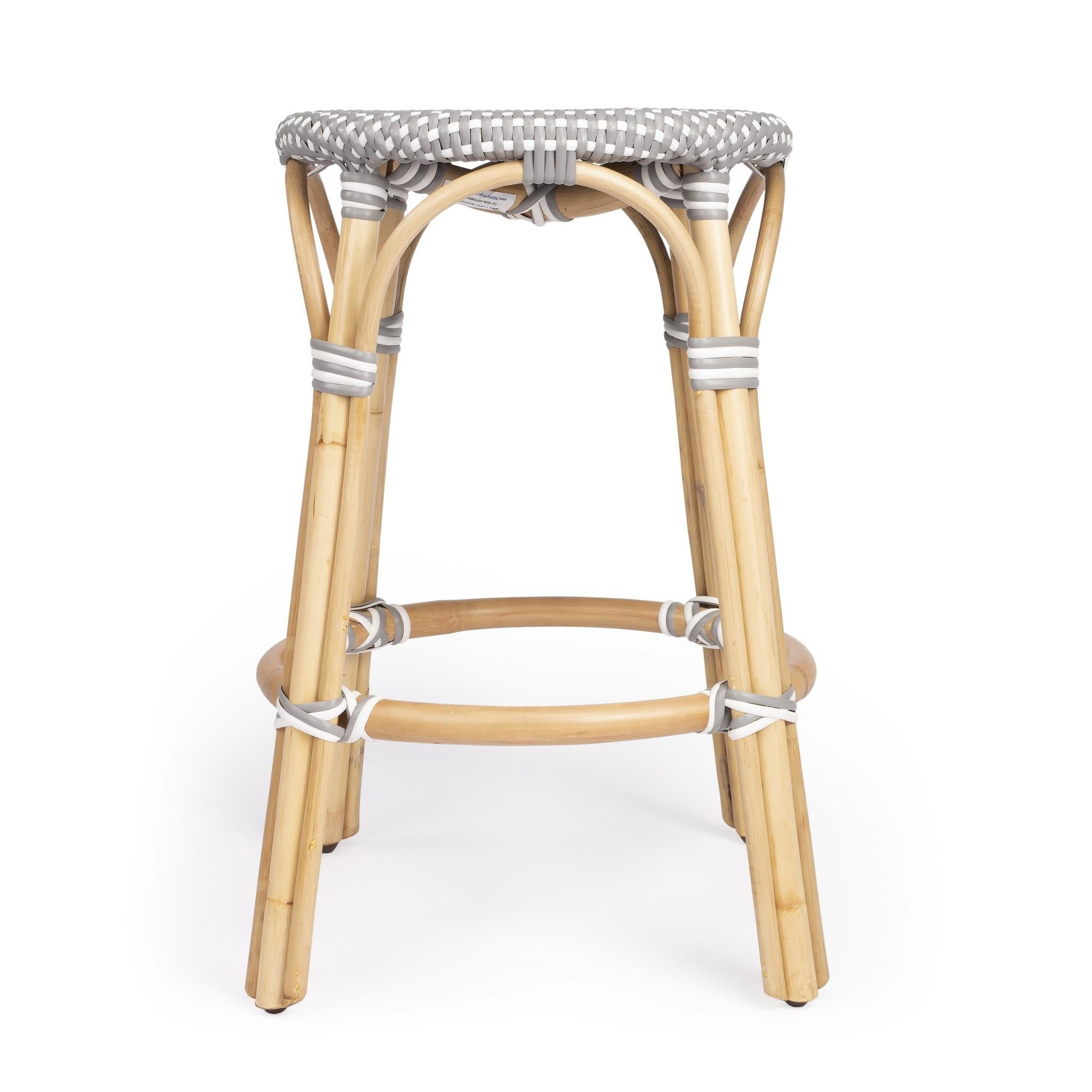 Grey and White Rattan Counter Stool