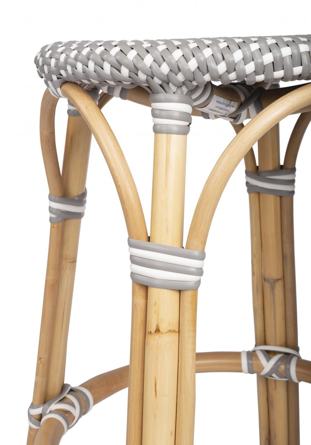 Grey and White Rattan Counter Stool