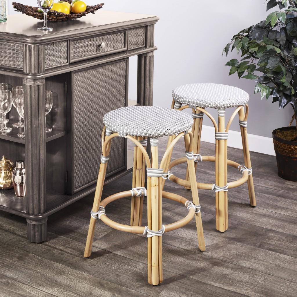 Grey and White Rattan Counter Stool