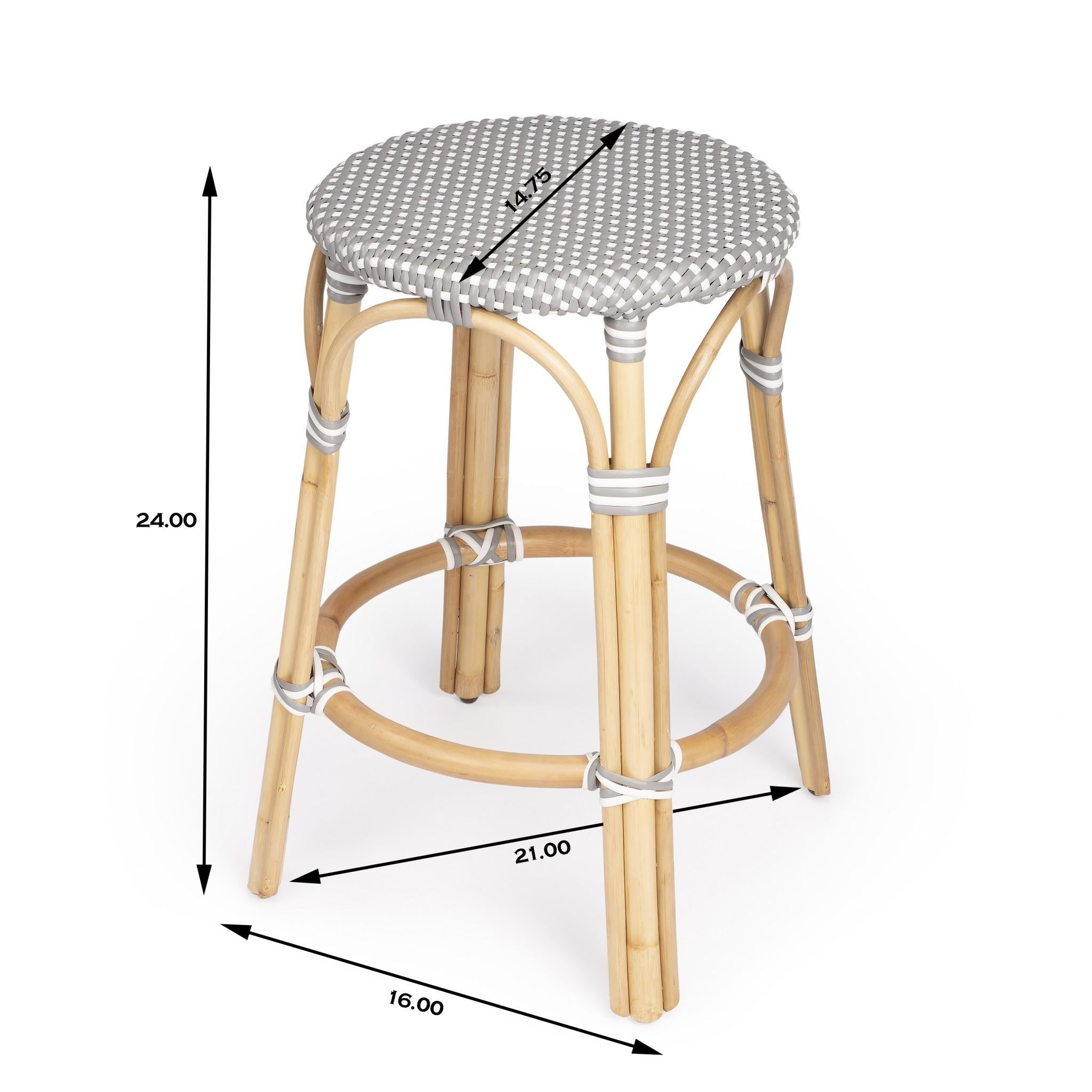 Grey and White Rattan Counter Stool