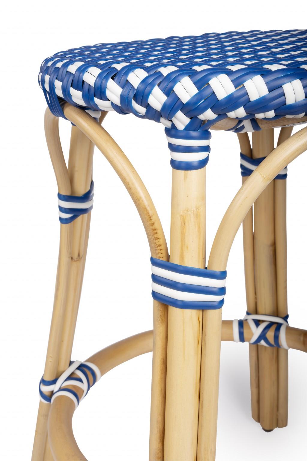 Blue and White Rattan Counter Stool