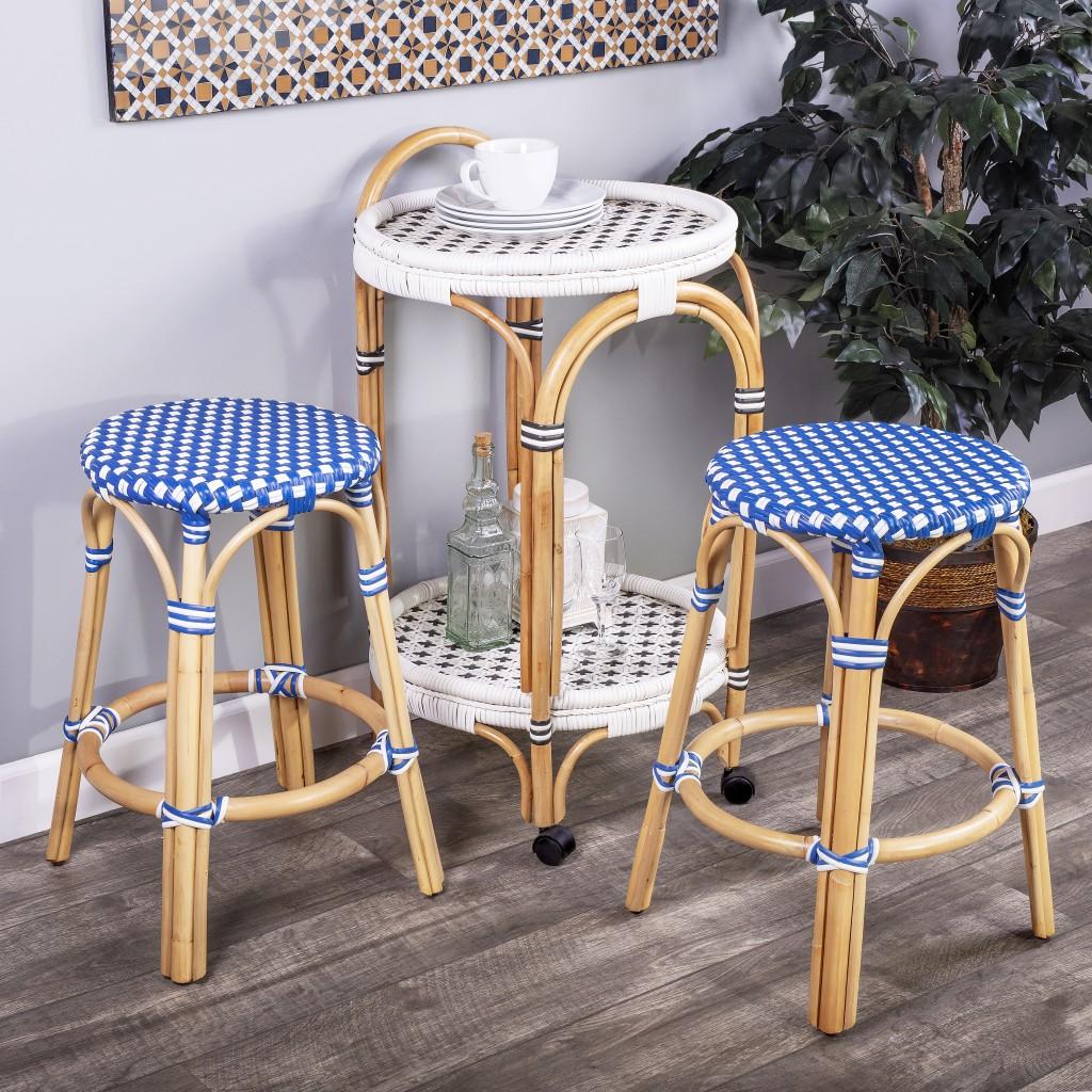 Blue and White Rattan Counter Stool