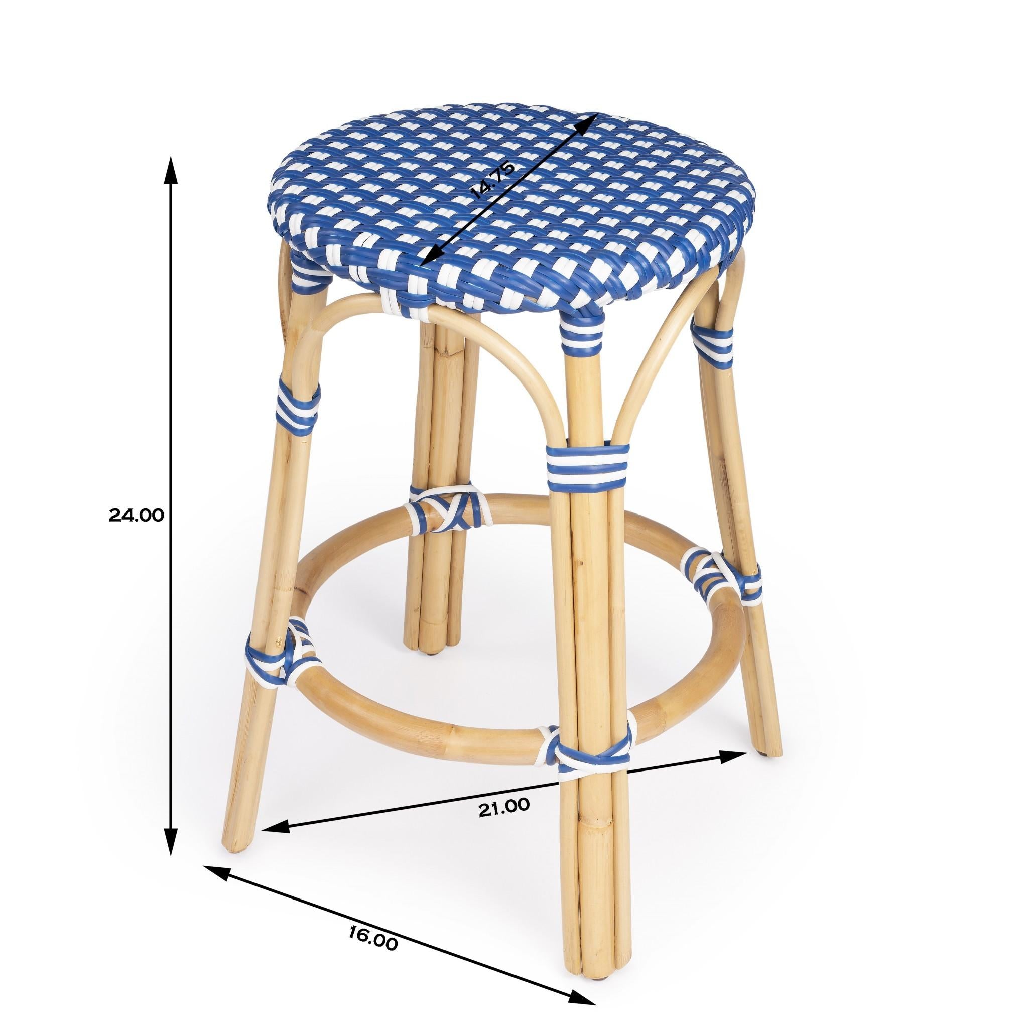 Blue and White Rattan Counter Stool