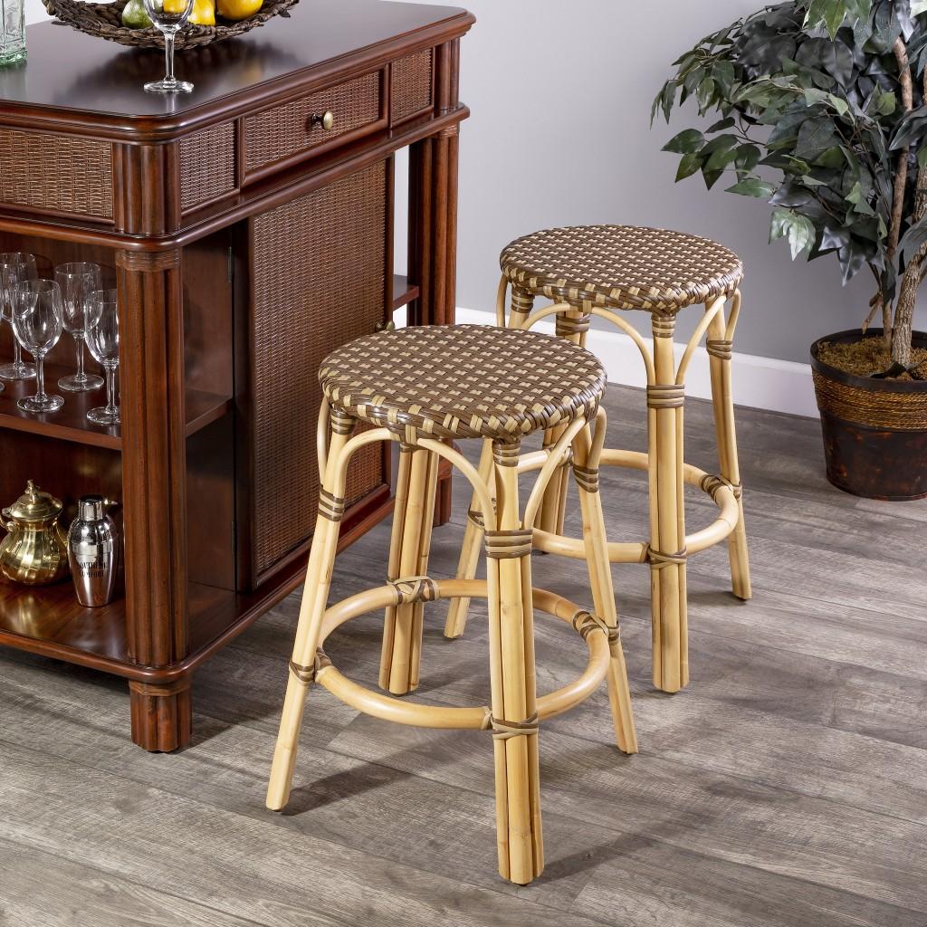 Light and Dark Brown Rattan Counter Stool