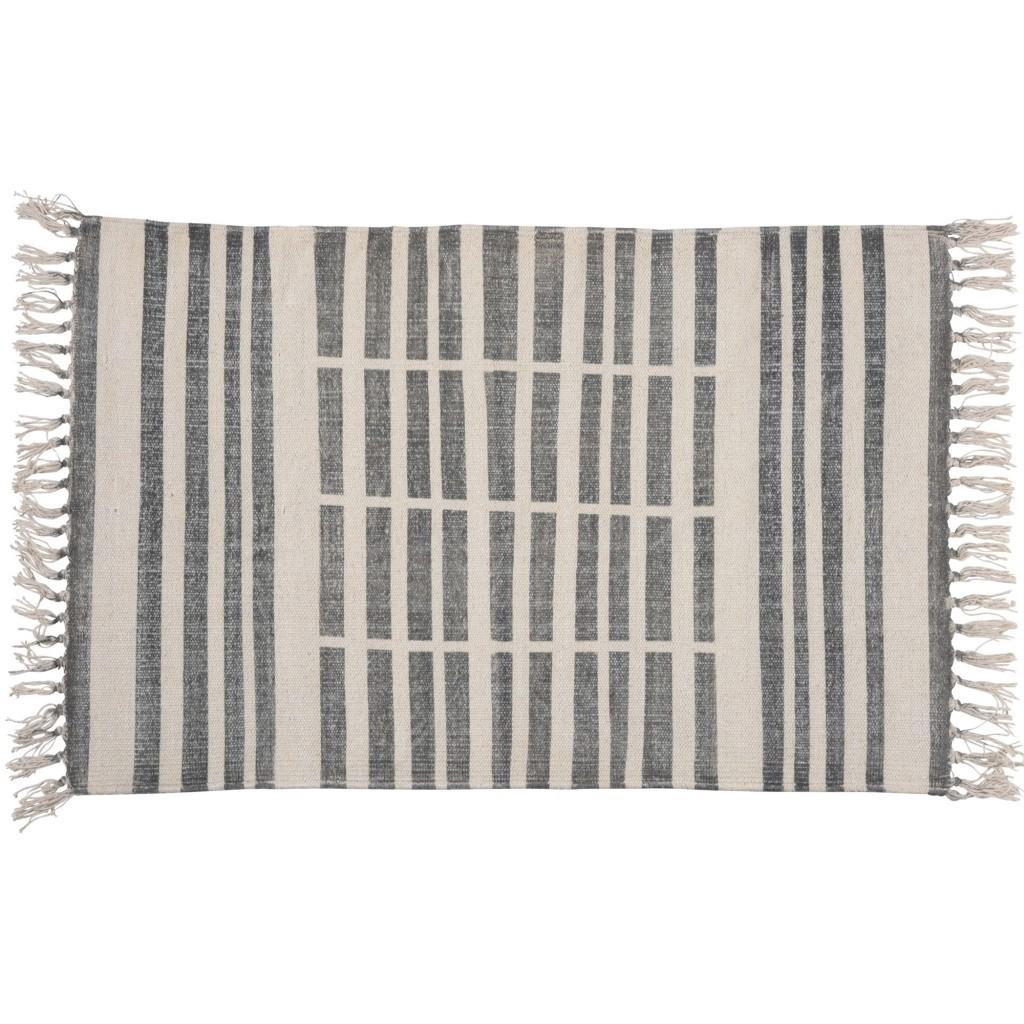 2' X 3' Gray and Cream Broken Stripes Scatter Rug