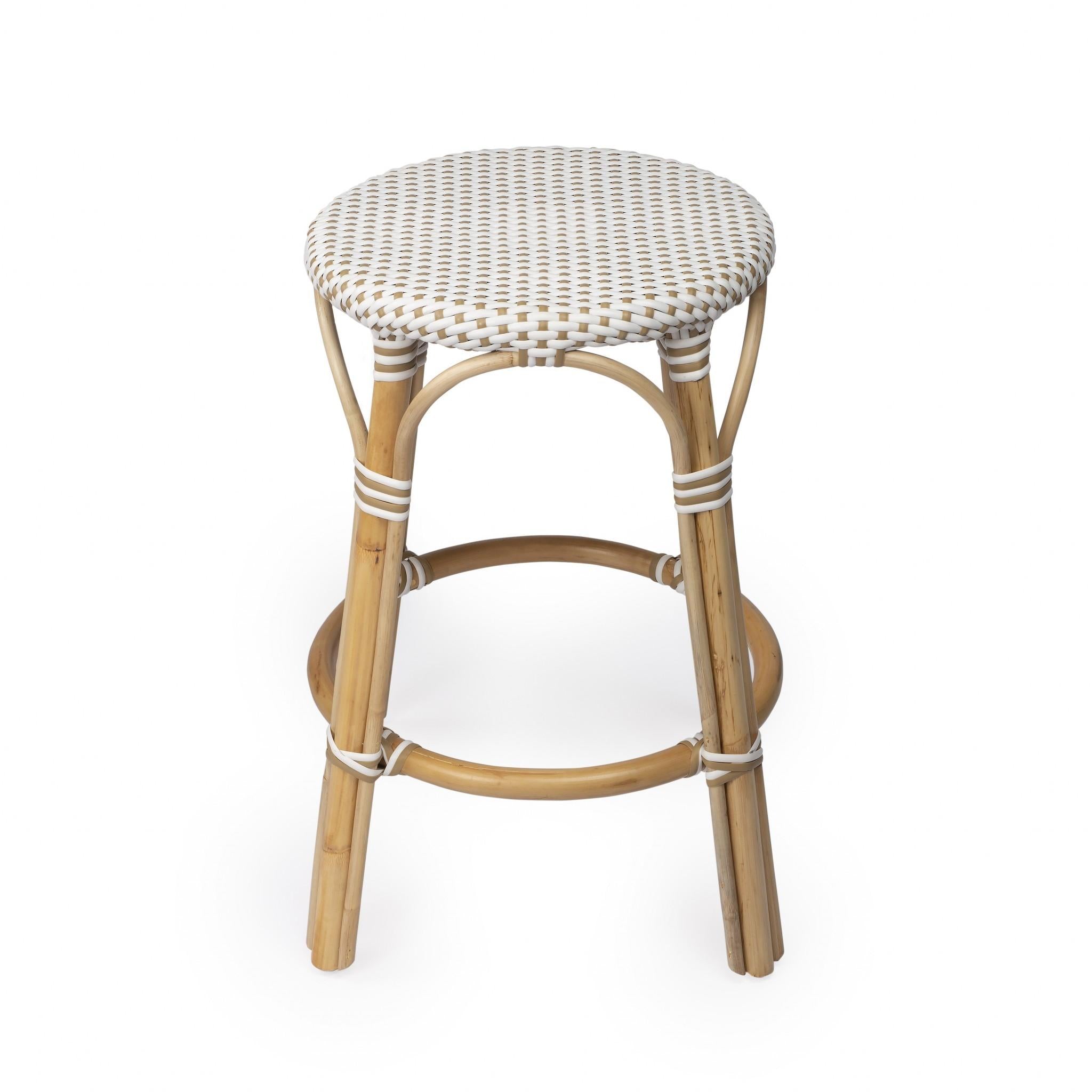 Beige and White Rattan Counter Stool