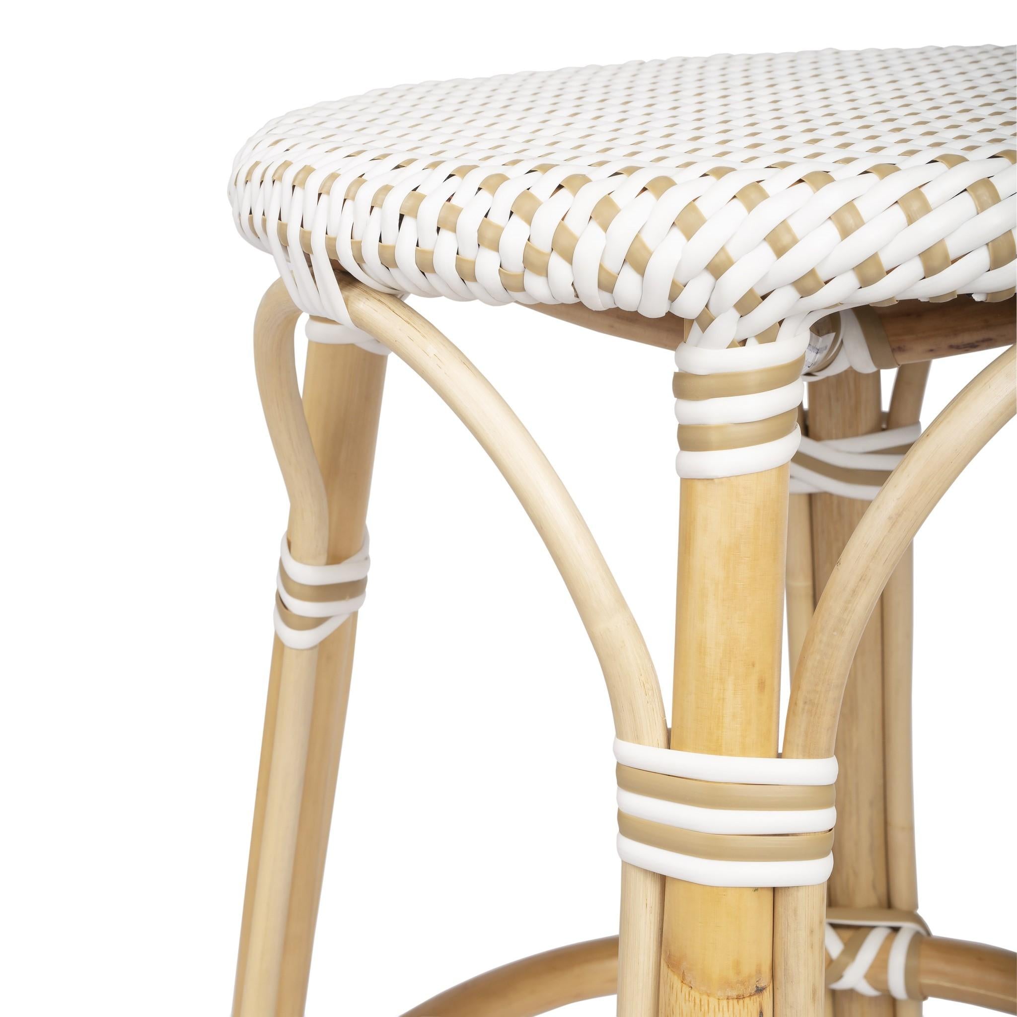 Beige and White Rattan Counter Stool