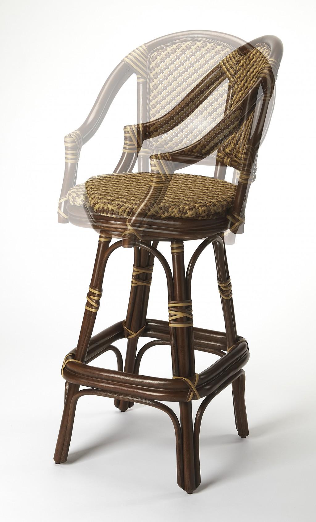 Dark Brown Rattan Bar Stool