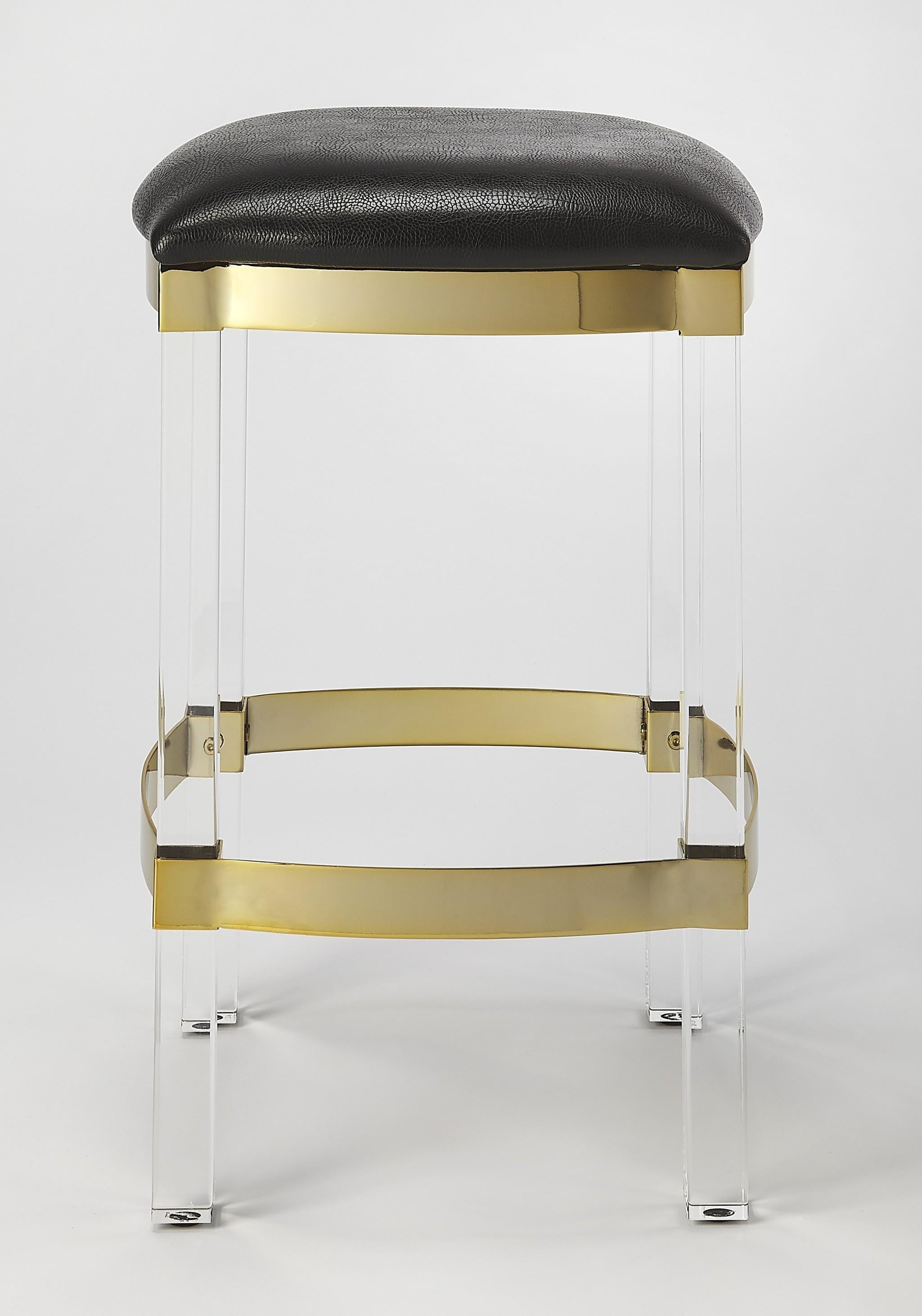 Acrylic and Black Leather Counter Stool