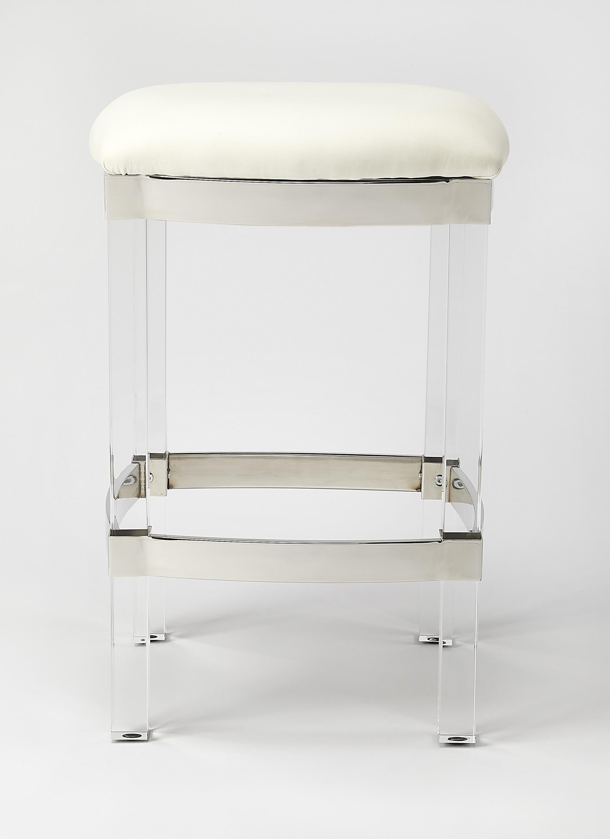 Acrylic and White Leather Counter Stool