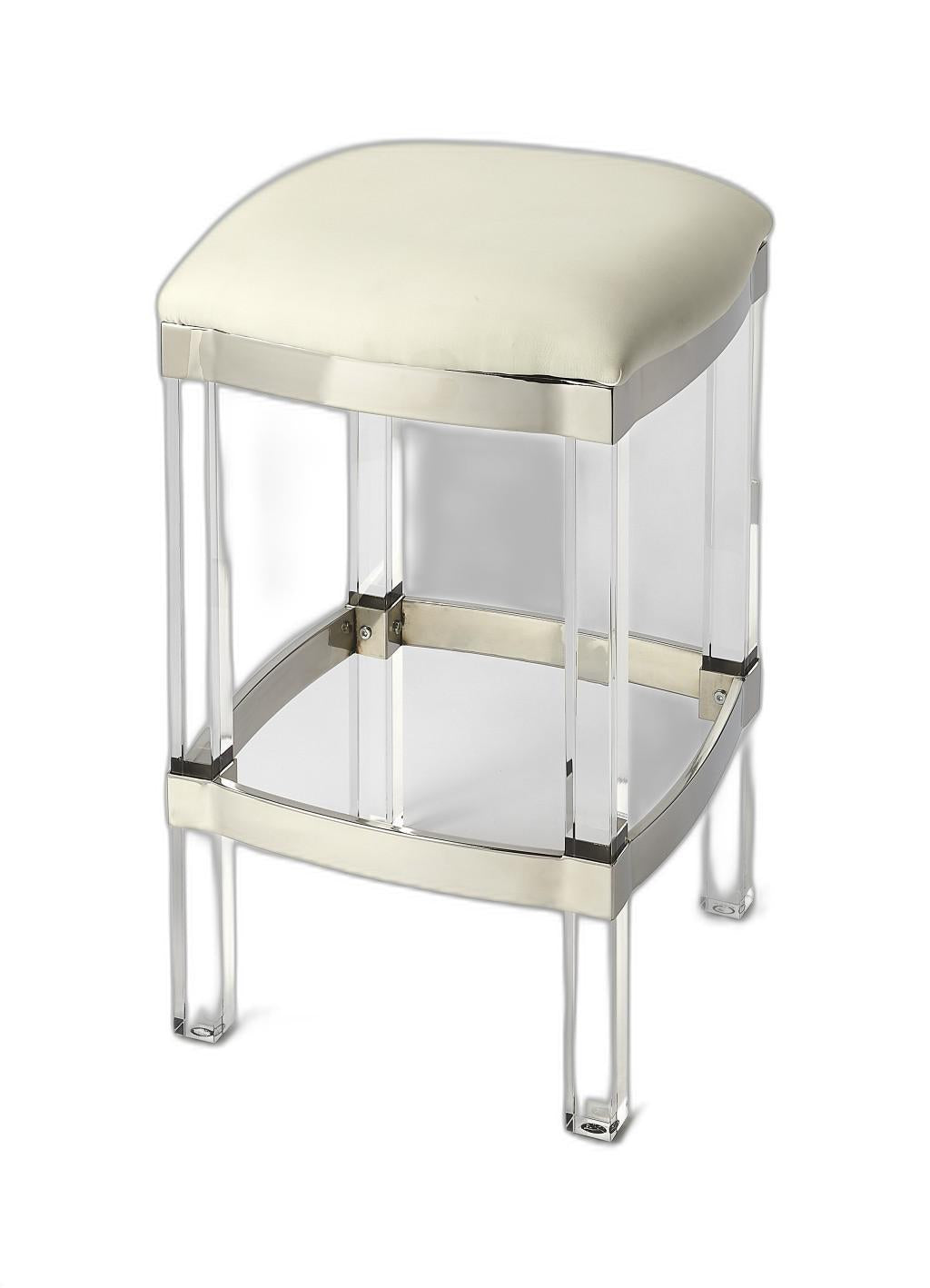 Acrylic and White Leather Counter Stool