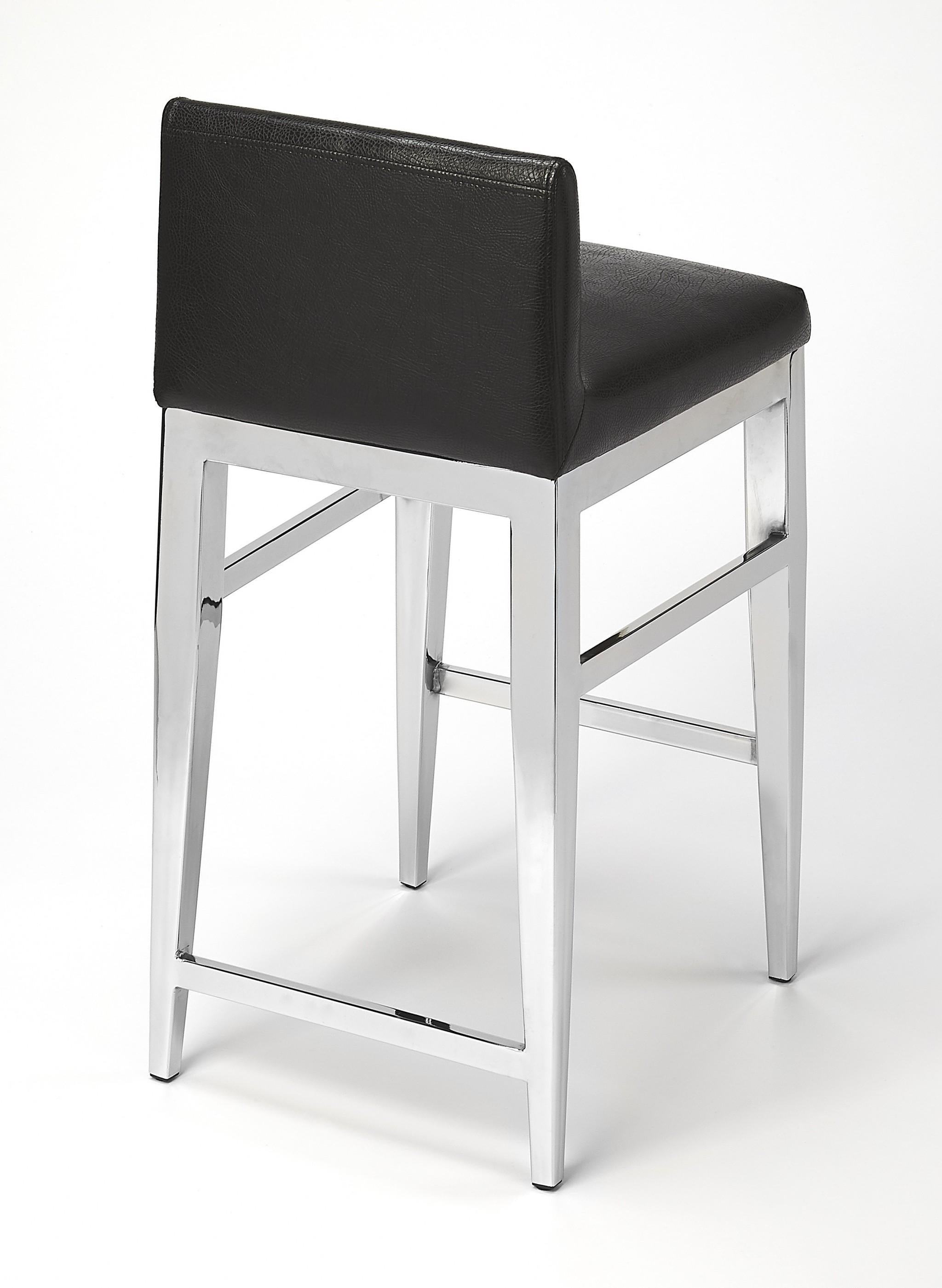 Stainless Steel and Black Faux Leather Counter Stool