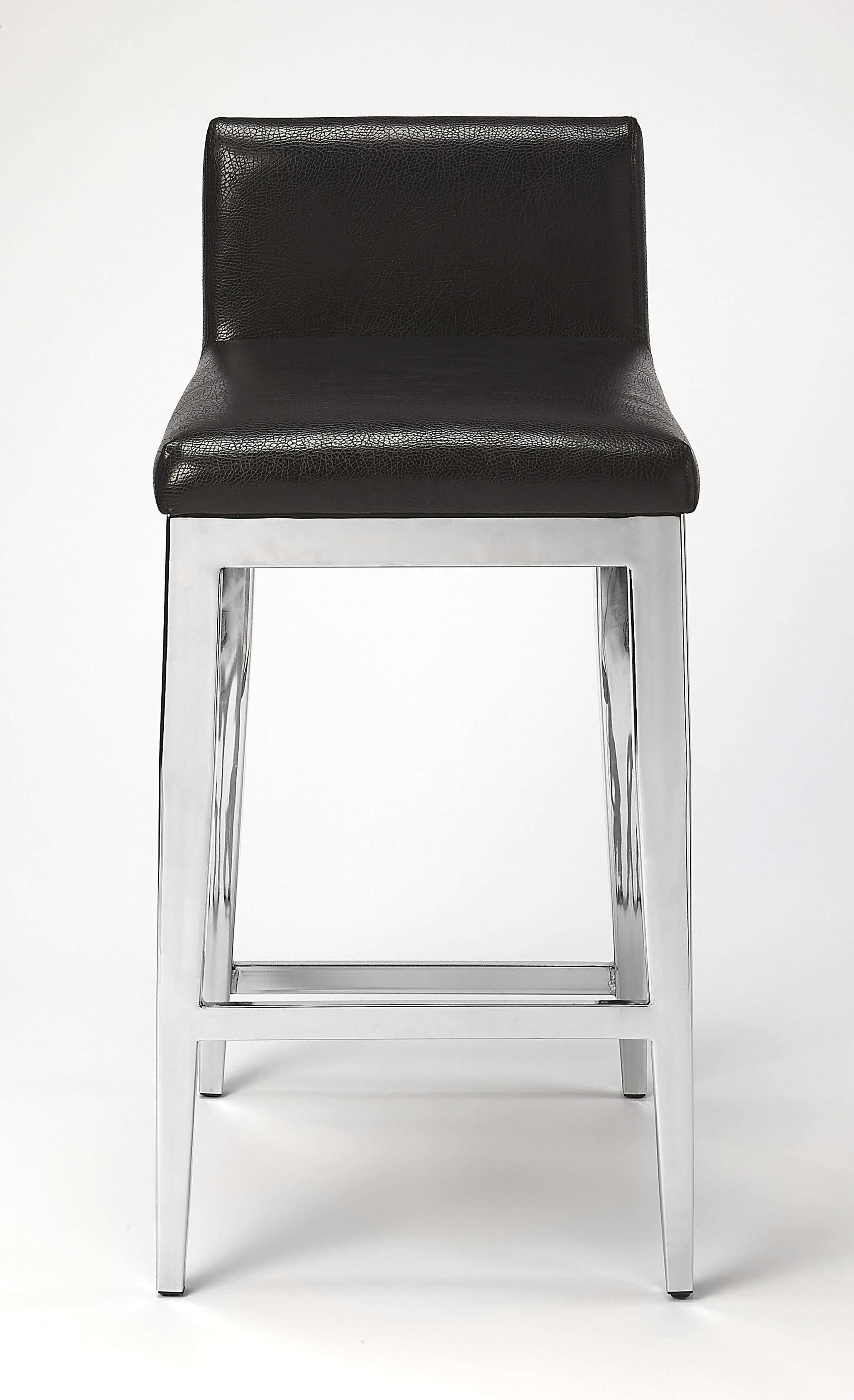 Stainless Steel and Black Faux Leather Counter Stool