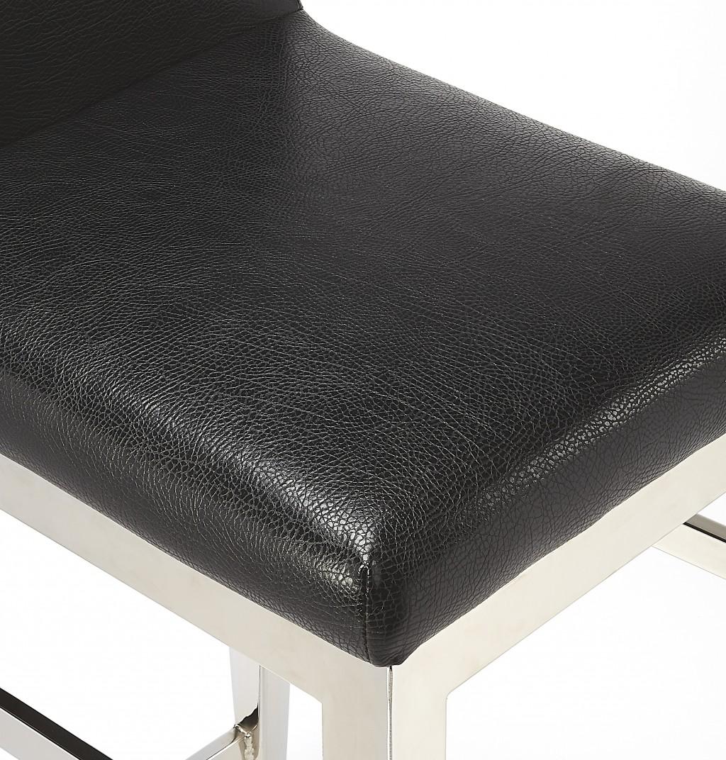 Stainless Steel and Black Faux Leather Counter Stool