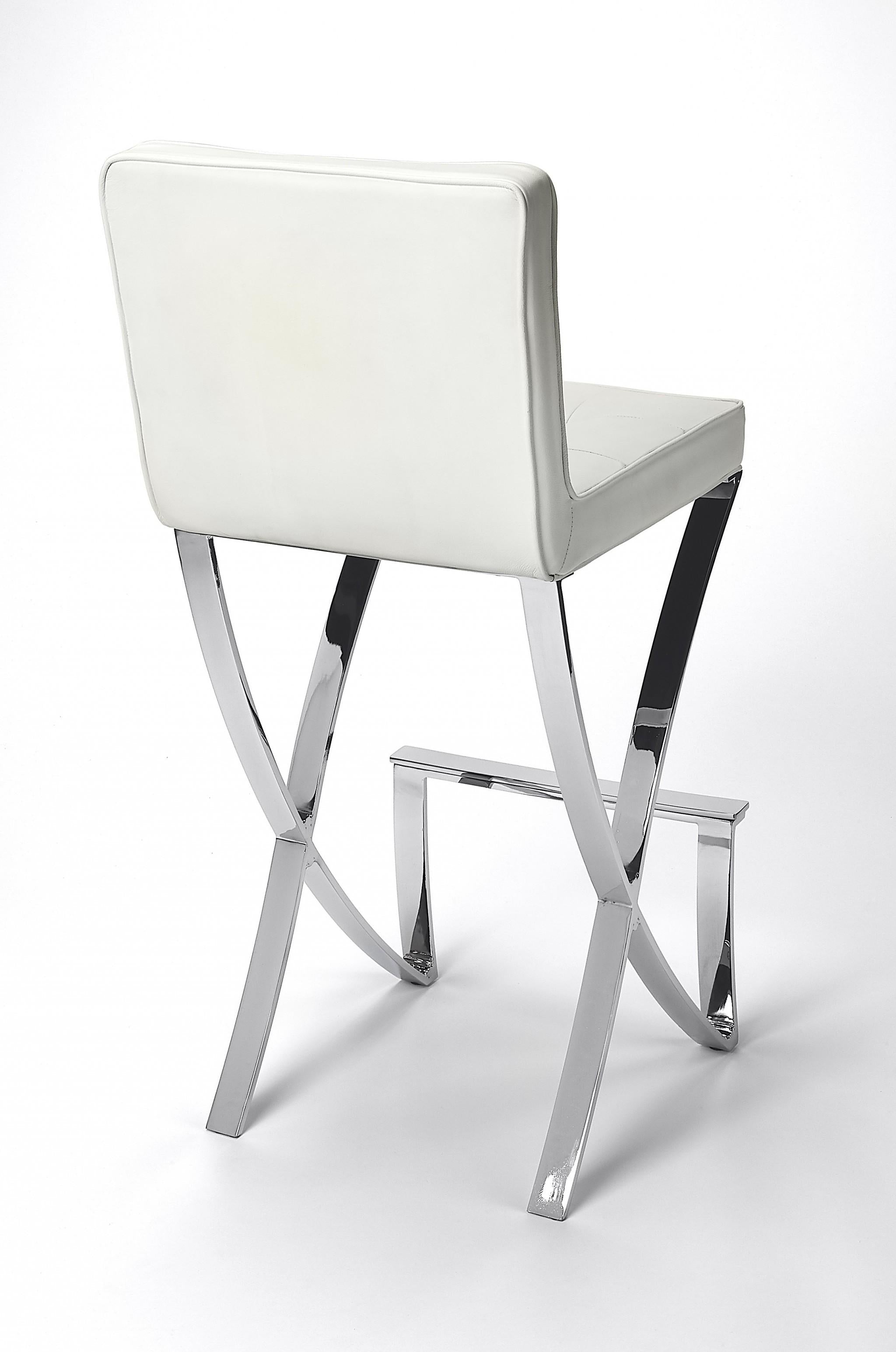 Modern White Faux Leather Bar Stool