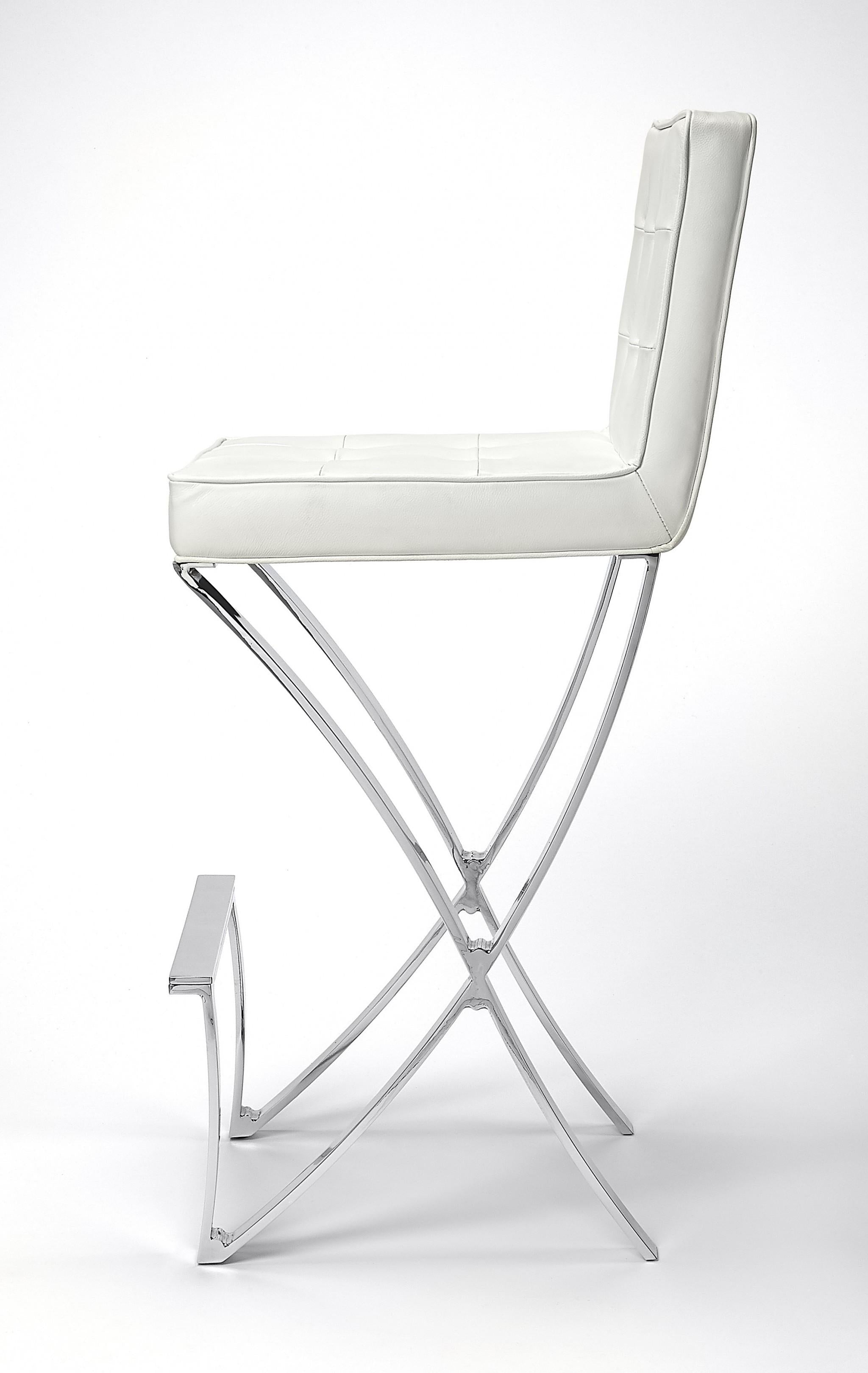 Modern White Faux Leather Bar Stool