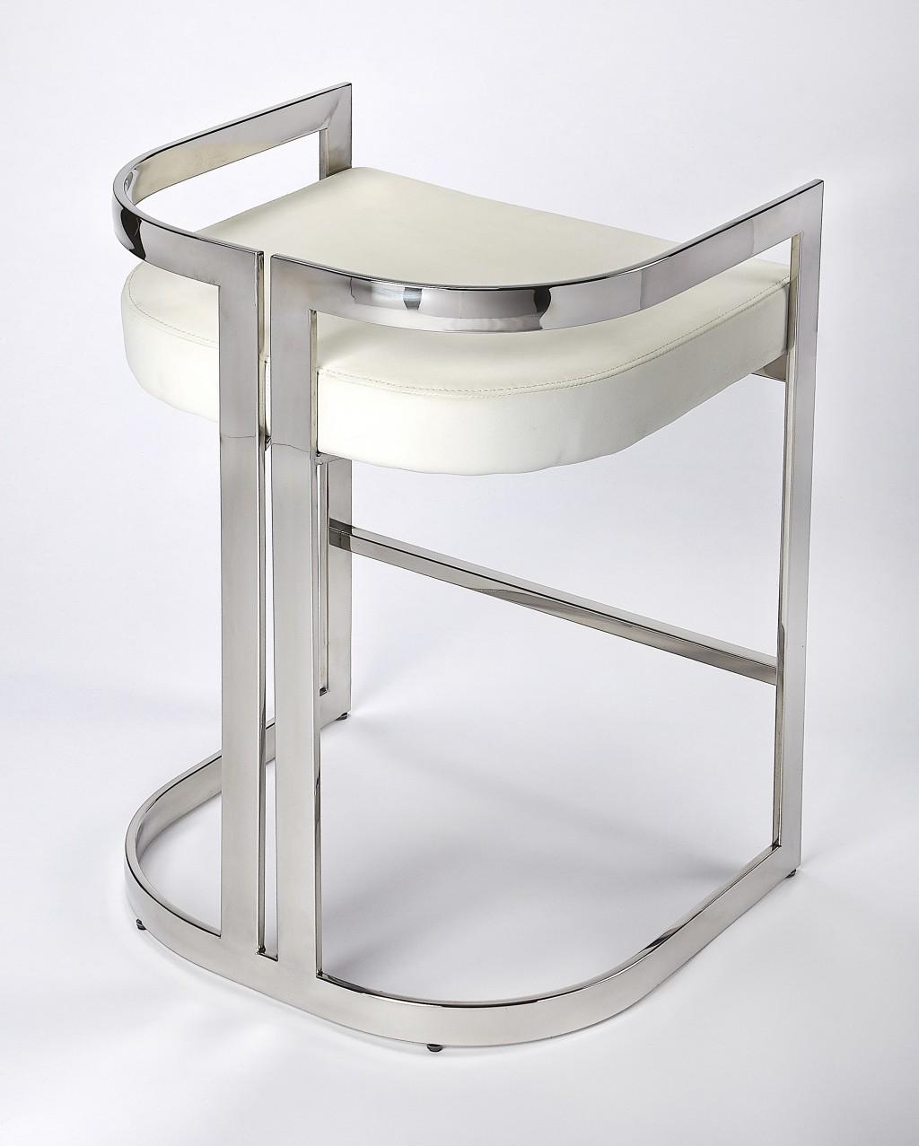 Nickel Plated White Faux Leather Counter Stool