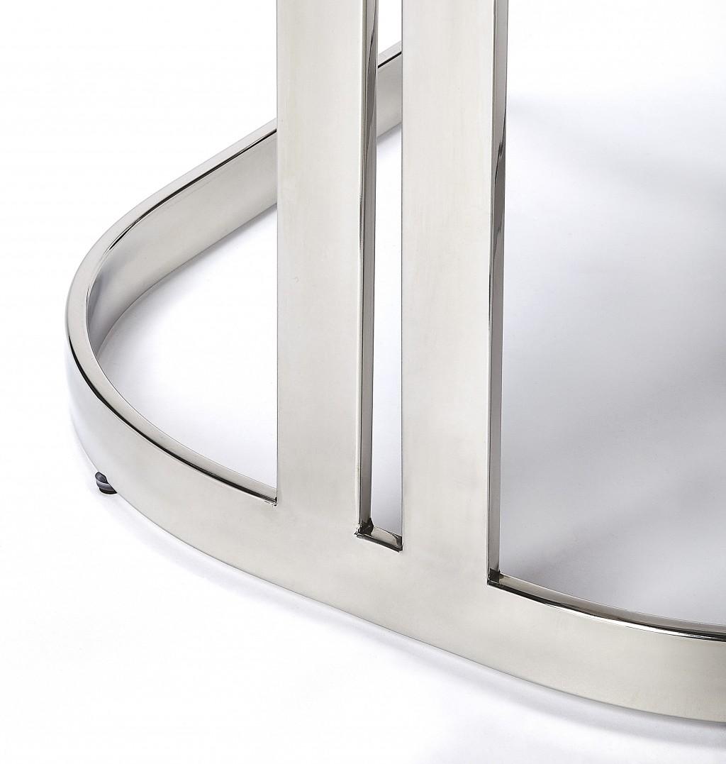 Nickel Plated White Faux Leather Counter Stool