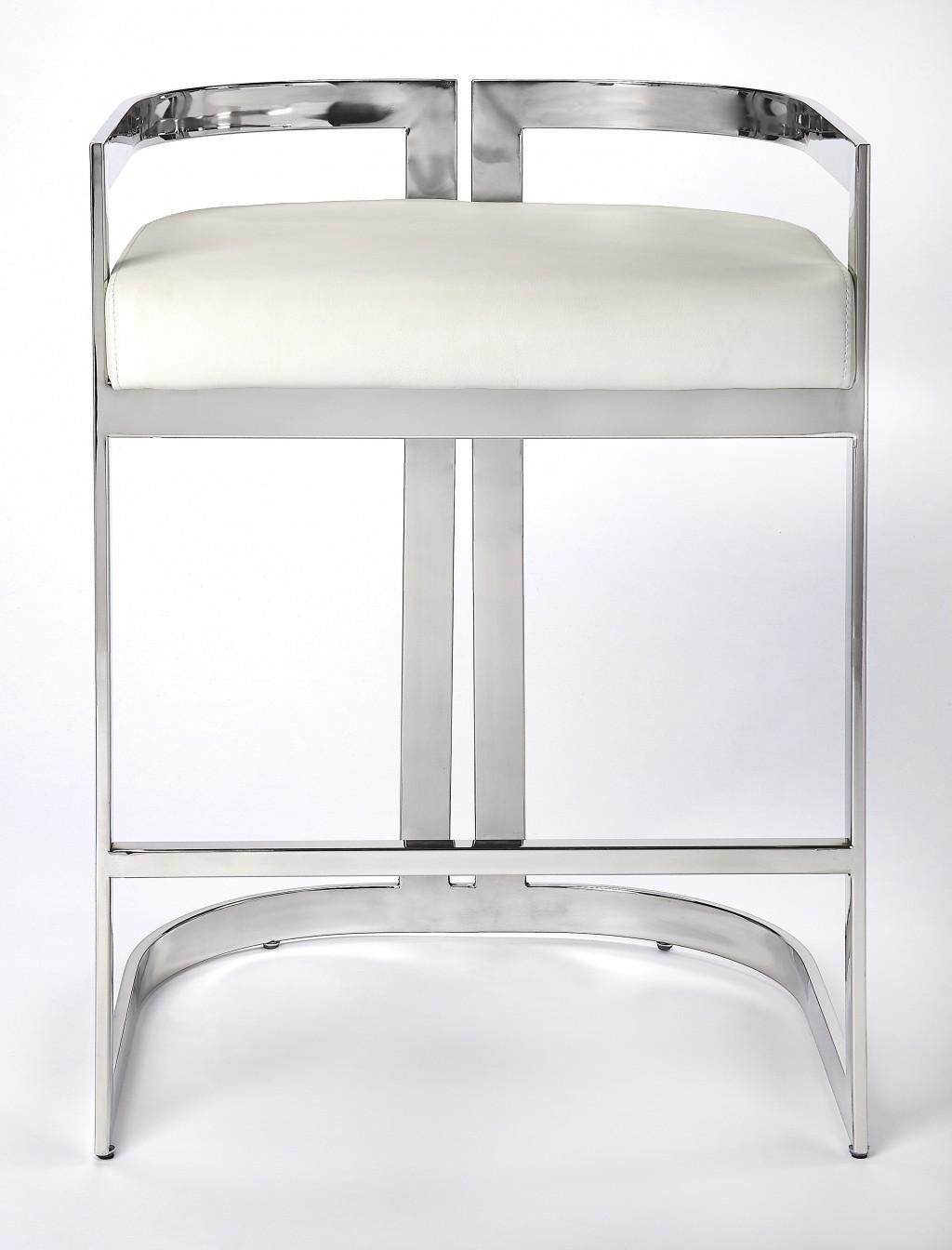 Nickel Plated White Faux Leather Counter Stool