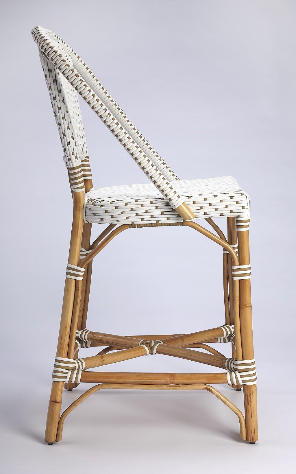 White and Tan Beige Rattan Counter Stool