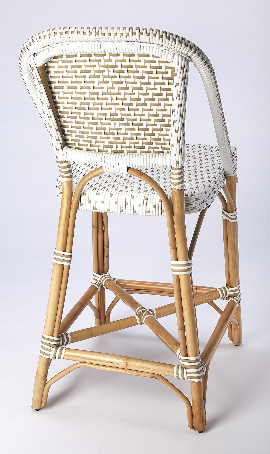 White and Tan Beige Rattan Counter Stool