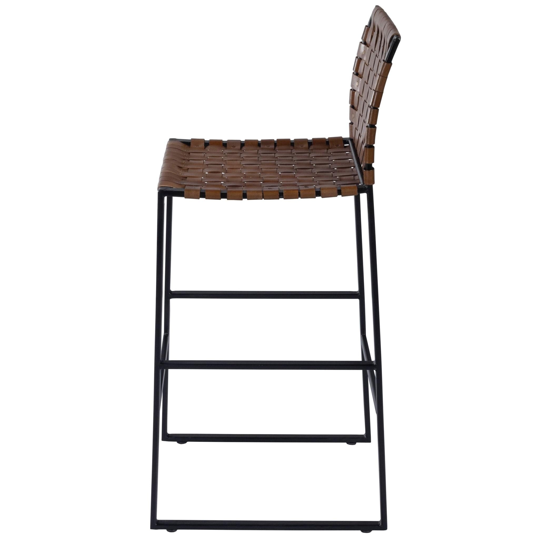 Brown Woven Leather Bar Stool