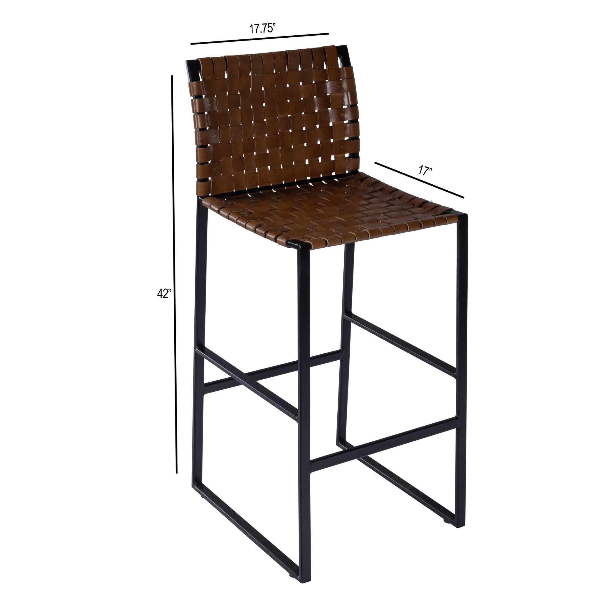 Brown Woven Leather Bar Stool