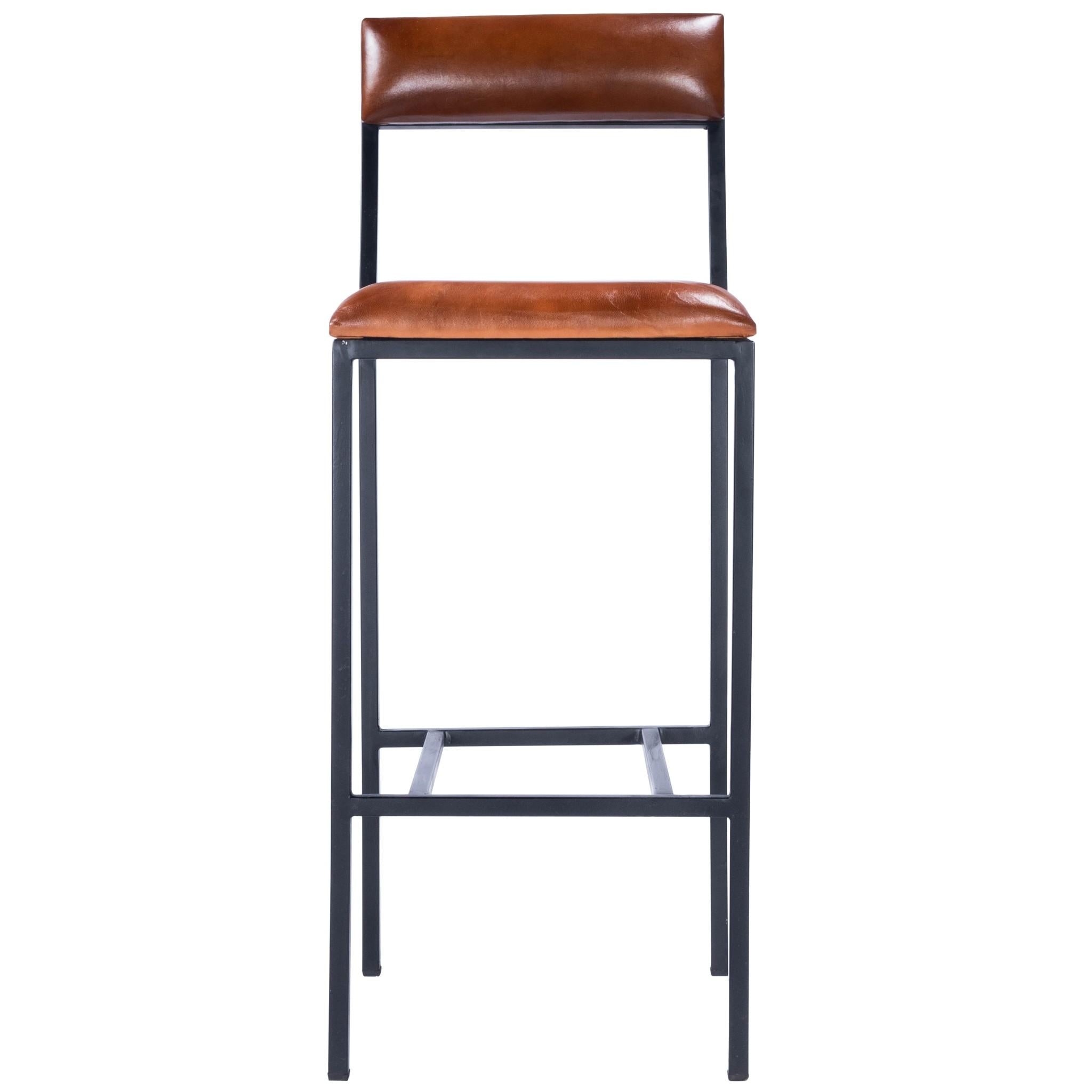 Classic Leather and Metal Bar Stool